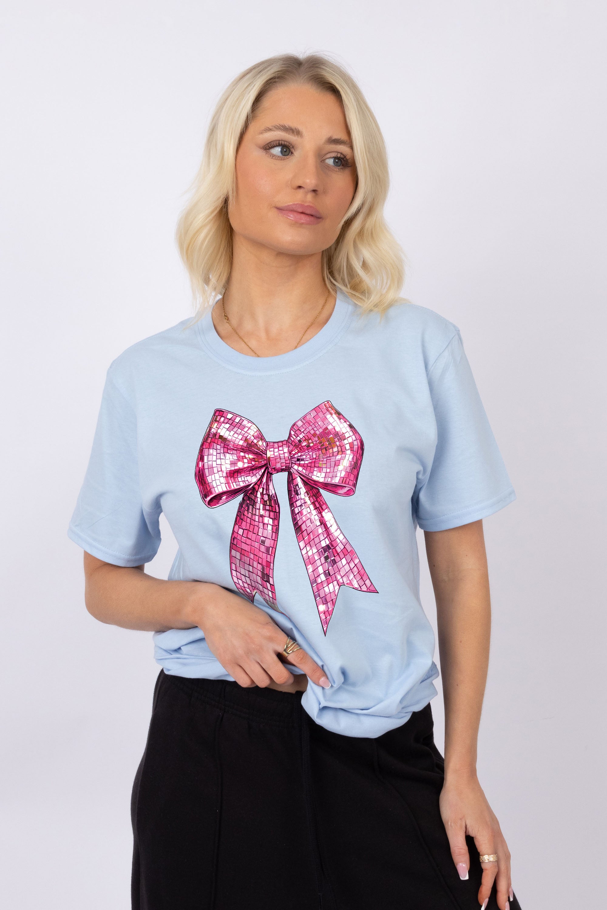 Sequin Pink Bow Printed T-Shirt (Custom Pack)
