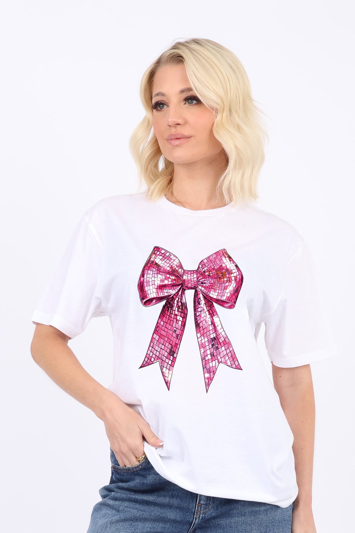 Sequin Pink Bow Printed T-Shirt