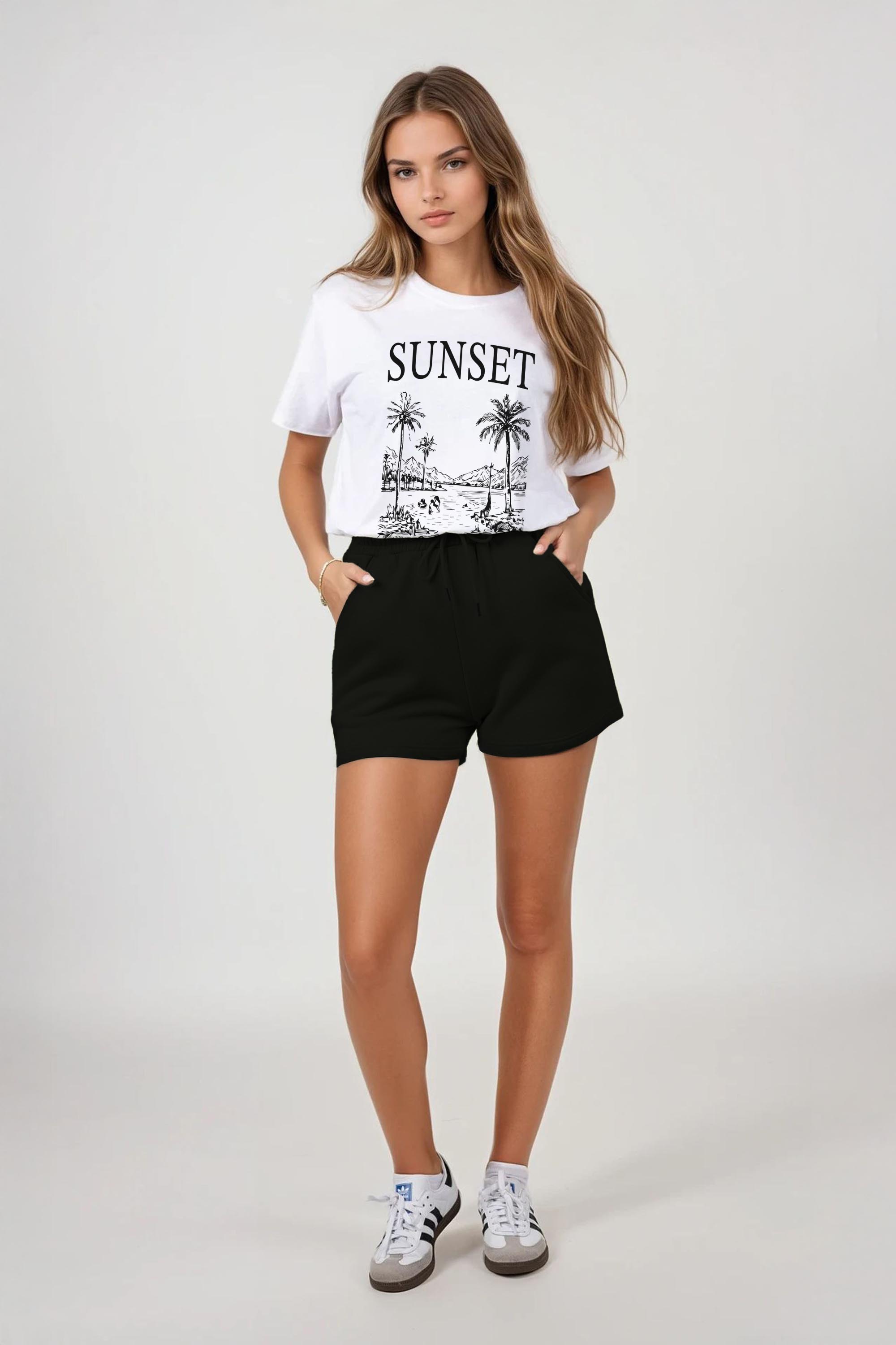 Regular Fit T-shirt LSF Short Sets In Sunset Print (Pack of 4 Sets)