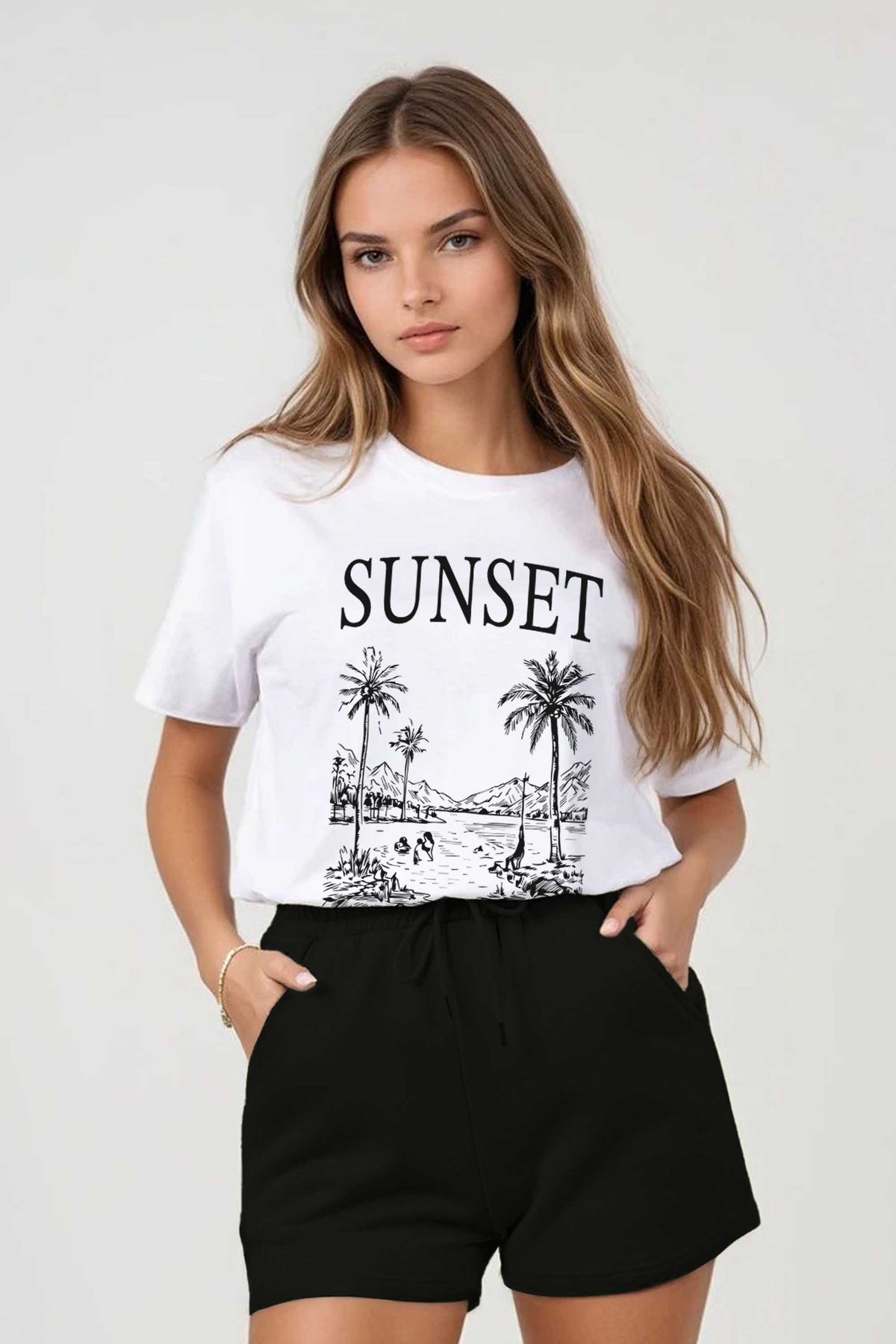 Regular Fit T-shirt LSF Short Sets In Sunset Print (Pack of 4 Sets)