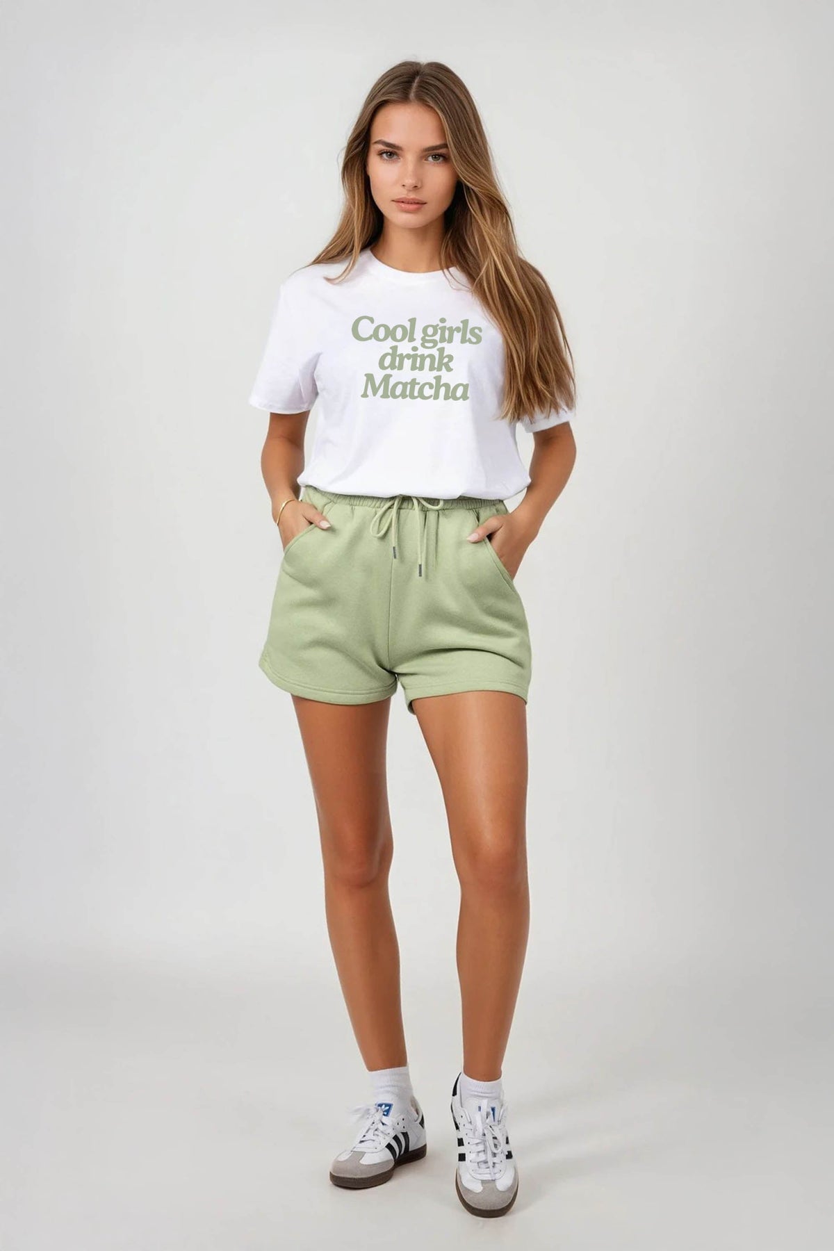 Regular Fit T-shirt LSF Short Sets In Cool Girls Drinks Matcha (Pack of 4 Sets)