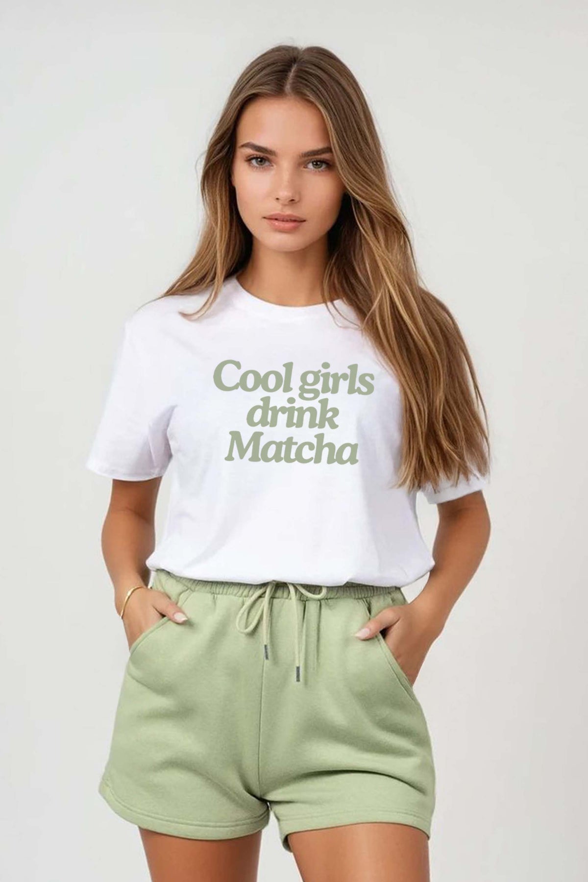 Regular Fit T-shirt LSF Short Sets In Cool Girls Drinks Matcha (Pack of 4 Sets)