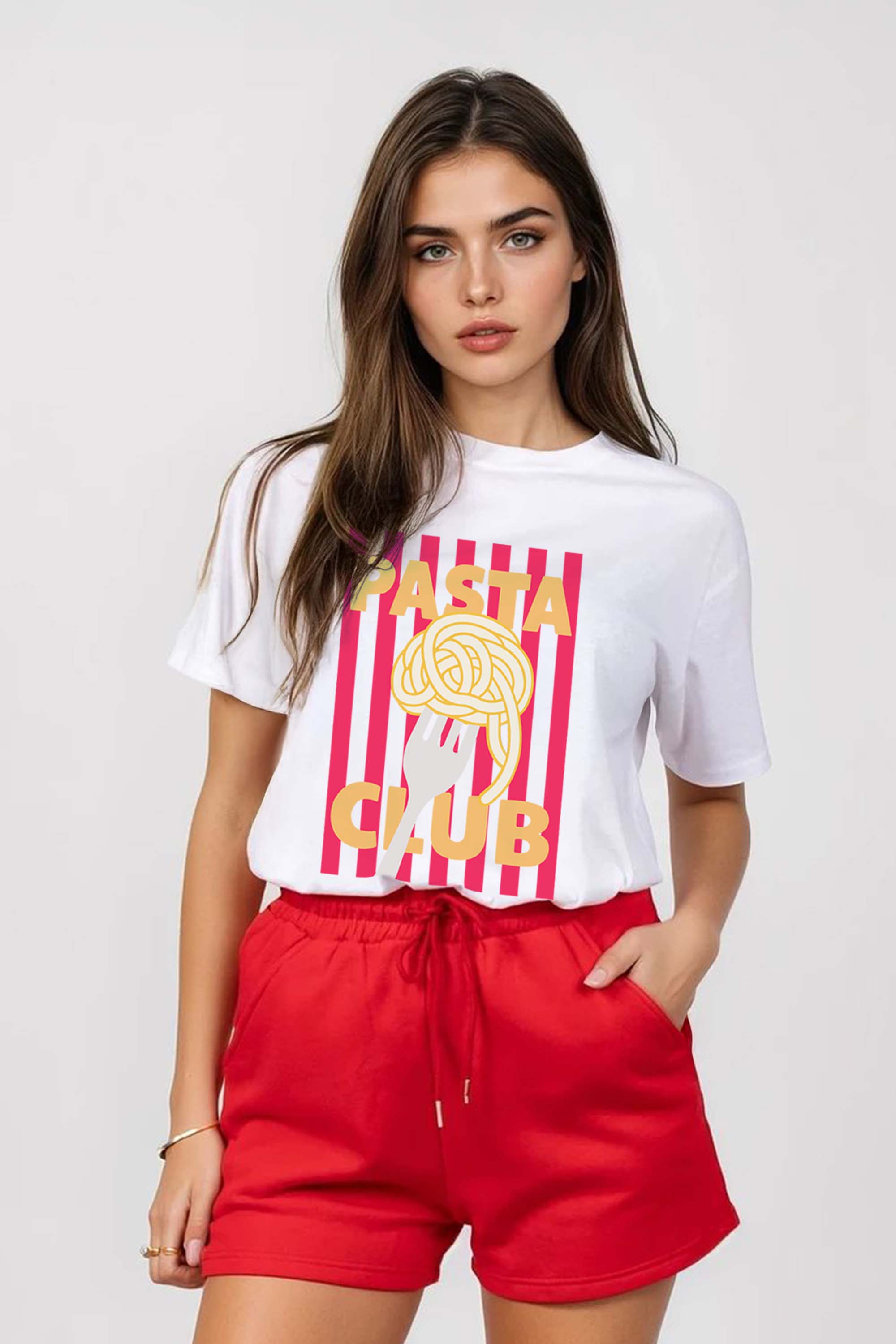 Regular Fit T-shirt LSF Short Sets In Retro Pasta Club Print (Pack of 4 Sets)