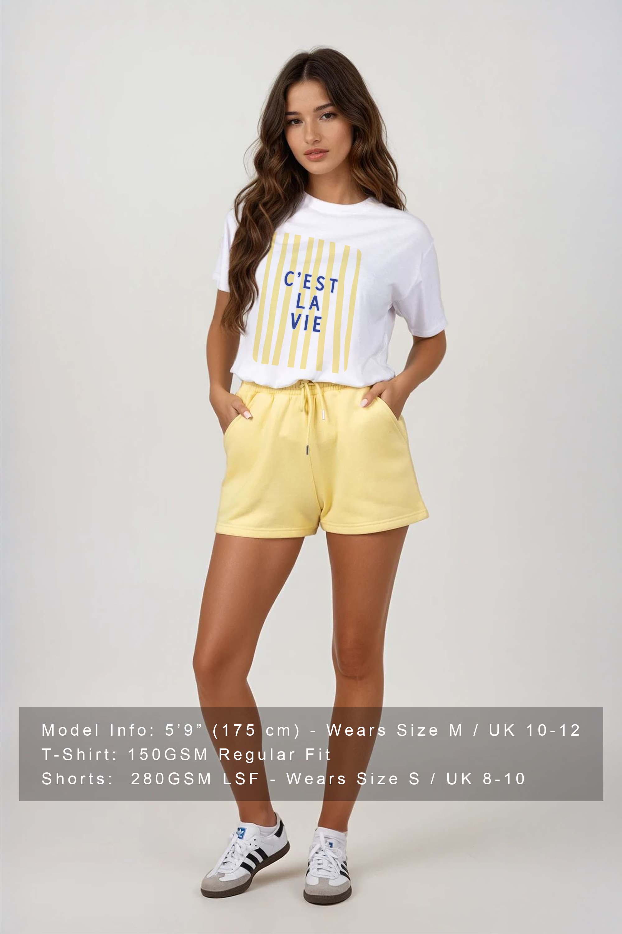 Regular Fit T-shirt LSF Short Sets In Retro C'est La Vie Print (Pack of 4 Sets)