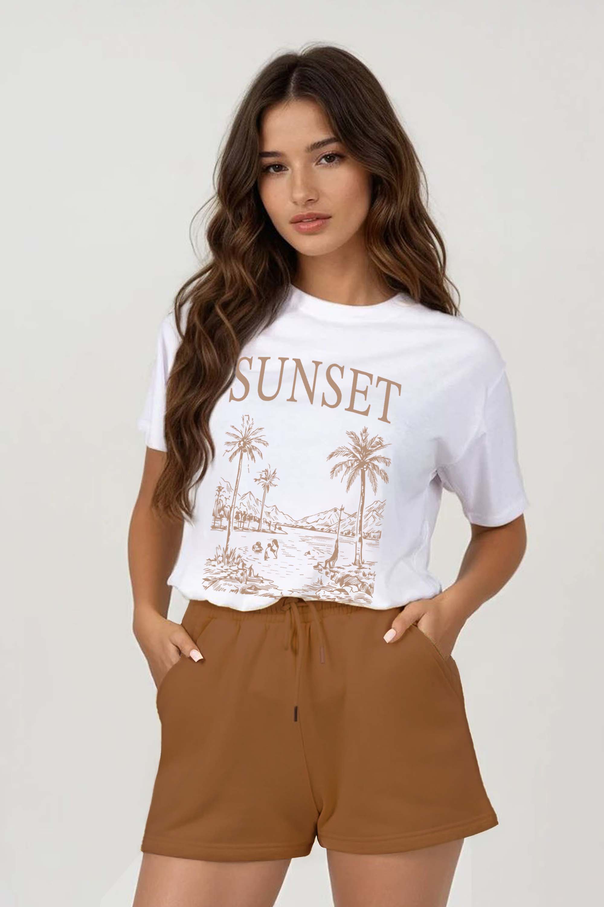 Regular Fit T-shirt LSF Short Sets In Sunset Print (Pack of 4 Sets)
