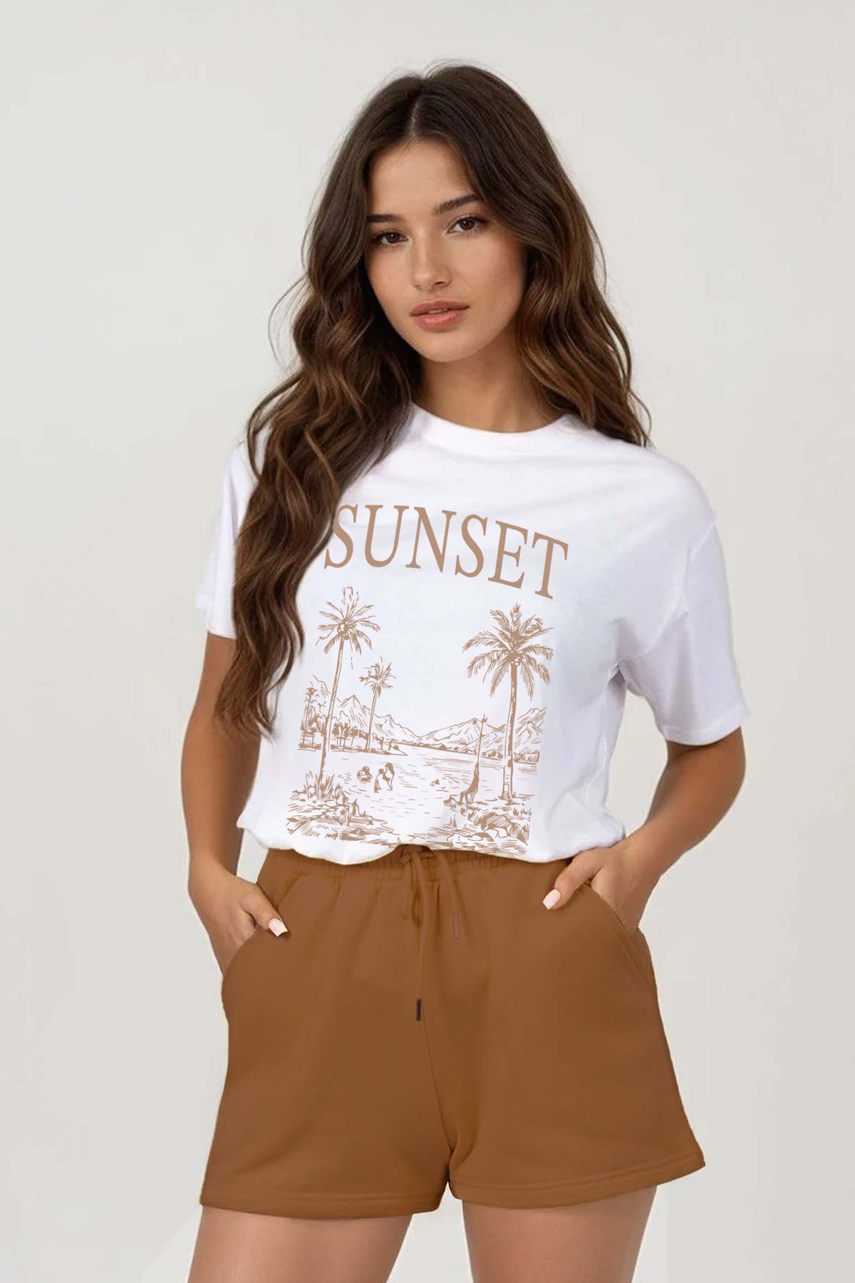 Regular Fit T-shirt LSF Short Sets In Sunset Print (Pack of 4 Sets)