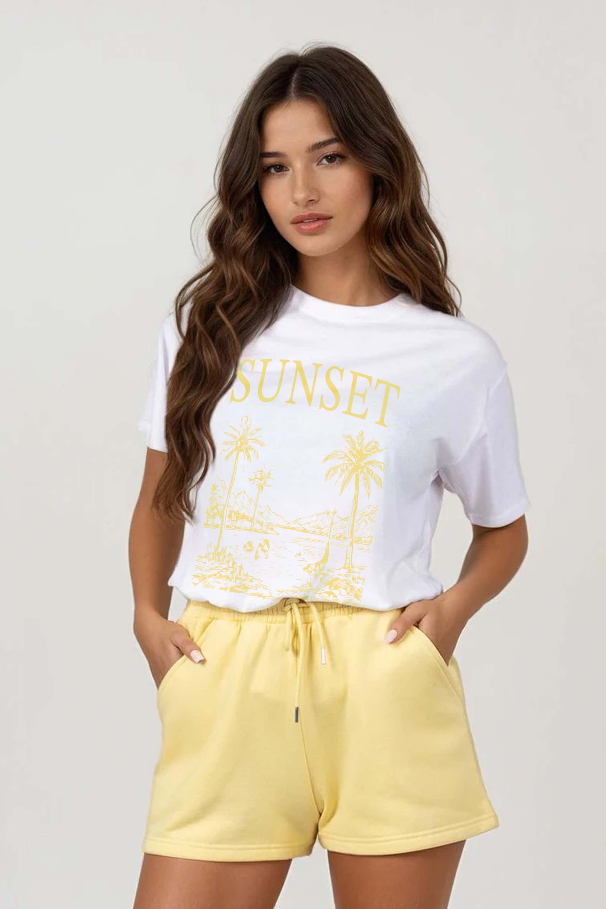 Regular Fit T-shirt LSF Short Sets In Sunset Print (Pack of 4 Sets)