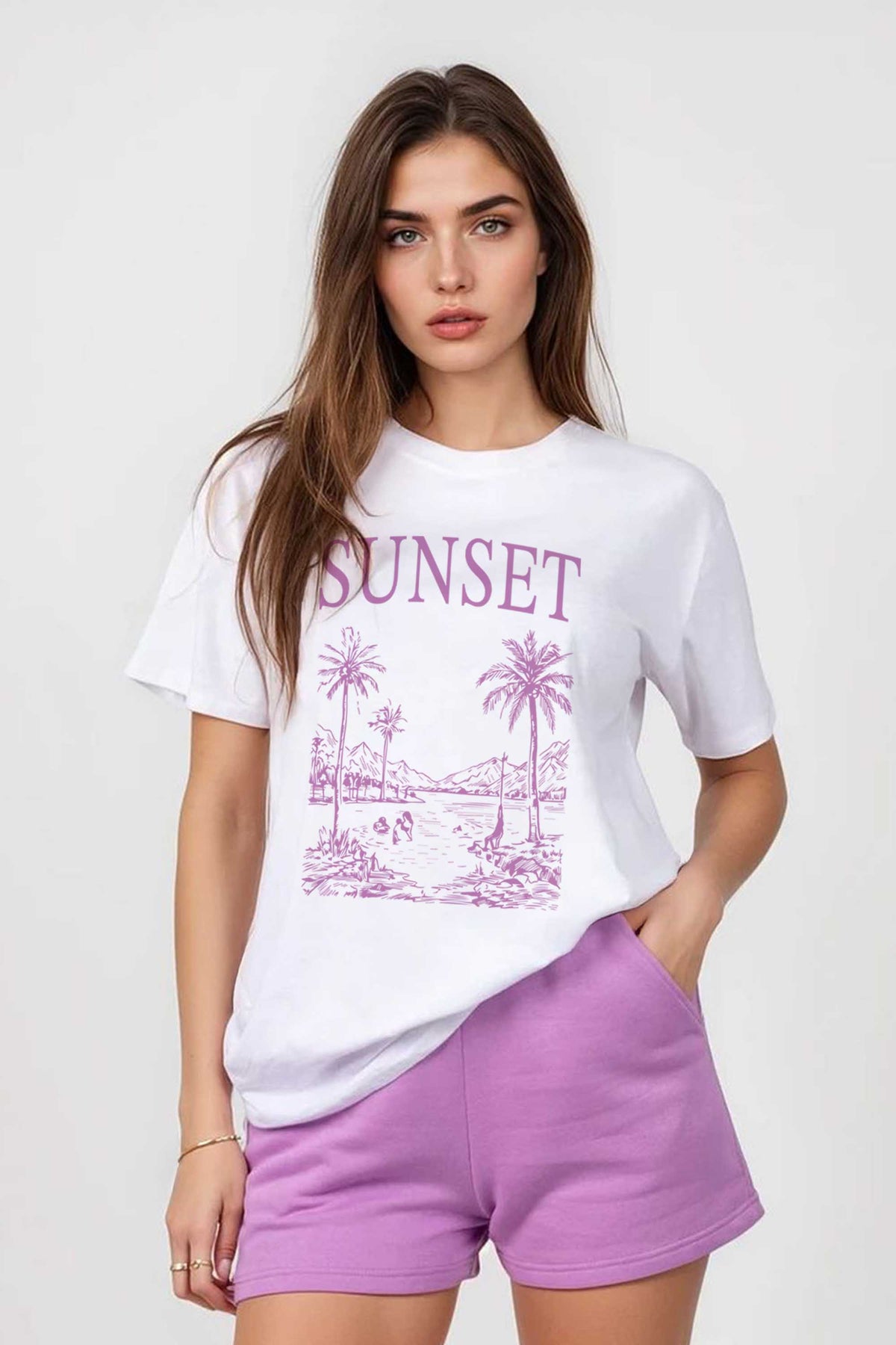 Regular Fit T-shirt LSF Short Sets In Sunset Print (Pack of 4 Sets)