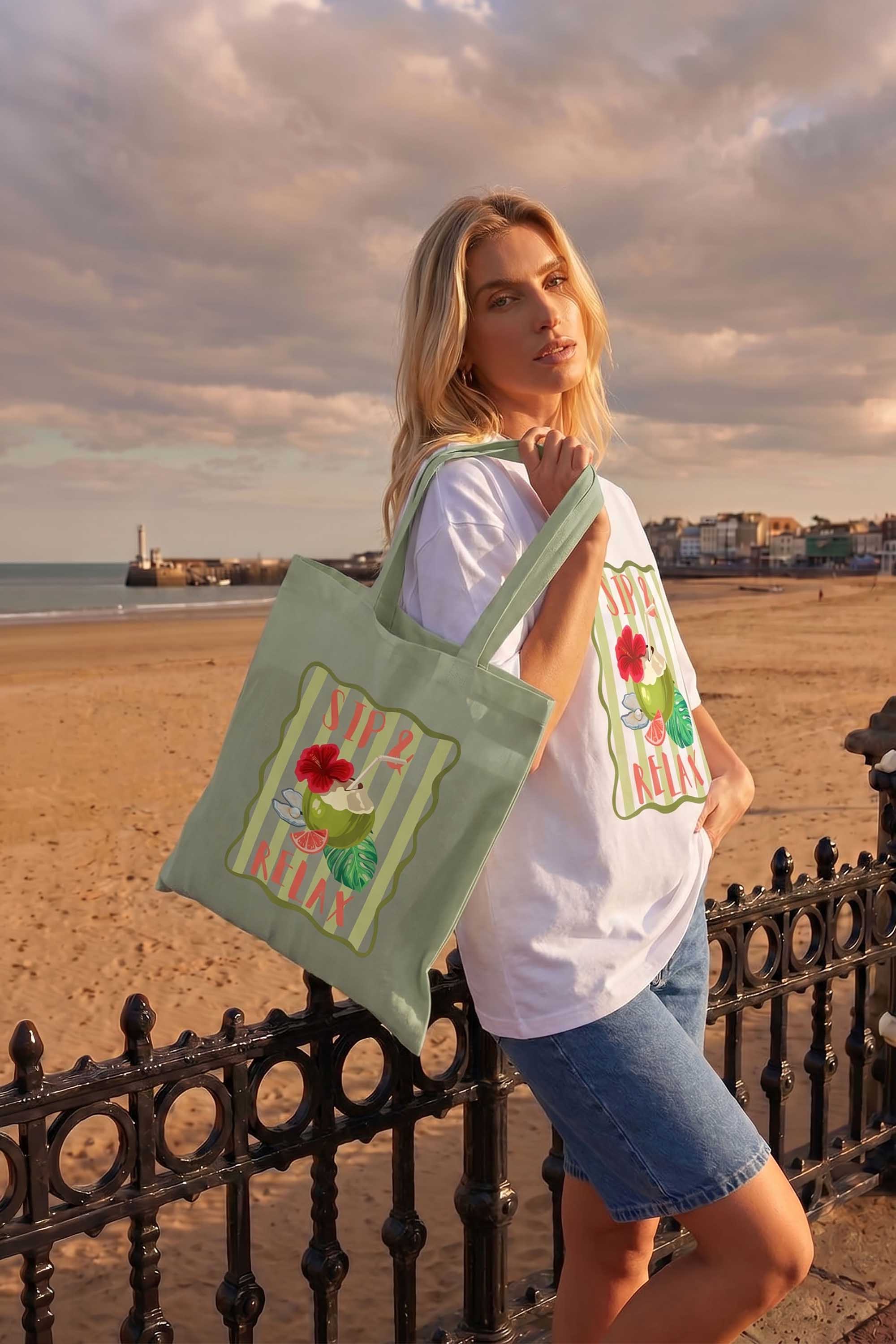 Sip and Relax Printed Tote Bag