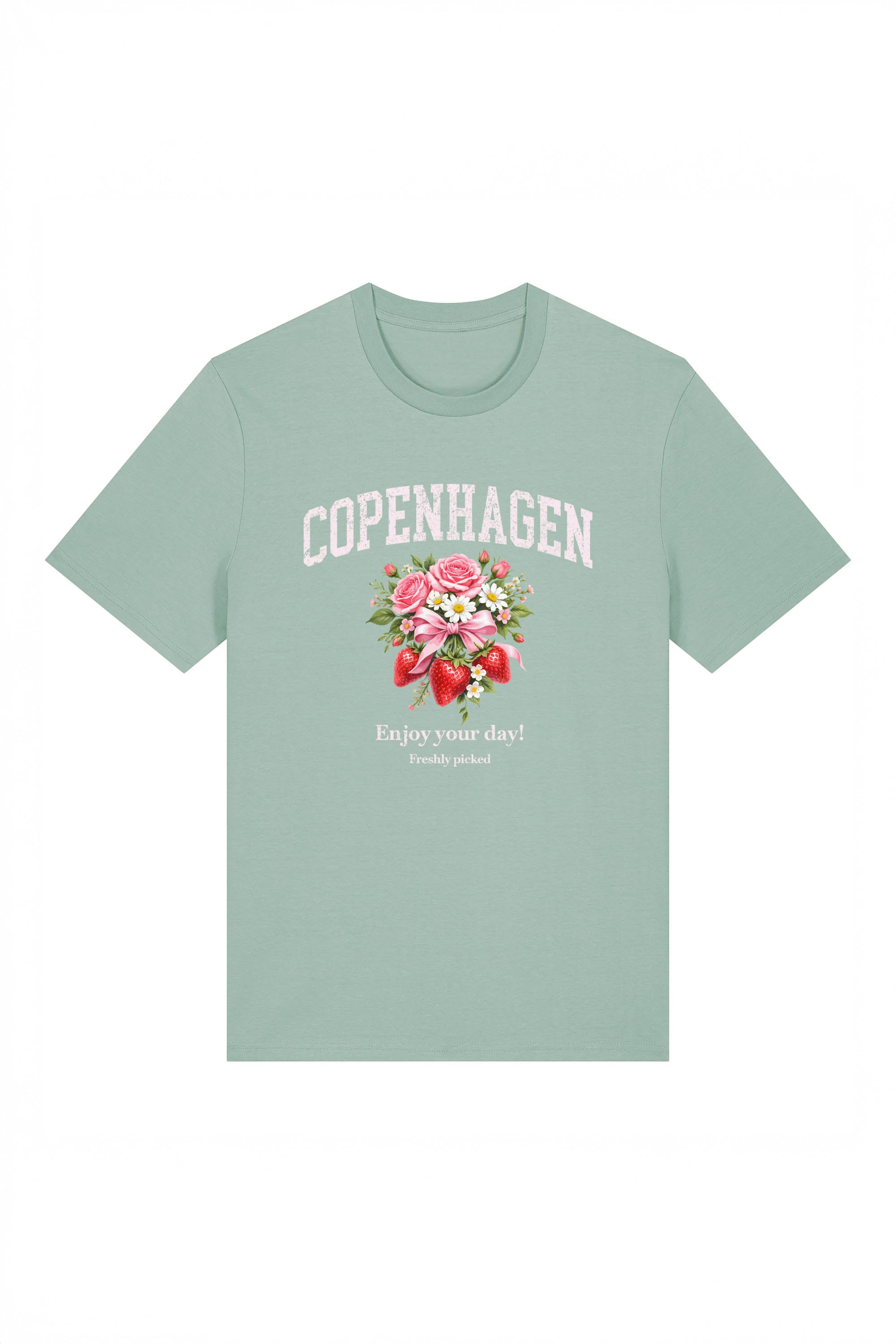 180 GSM Unisex Organic Copenhagen Strawberry Floral Printed T-Shirt