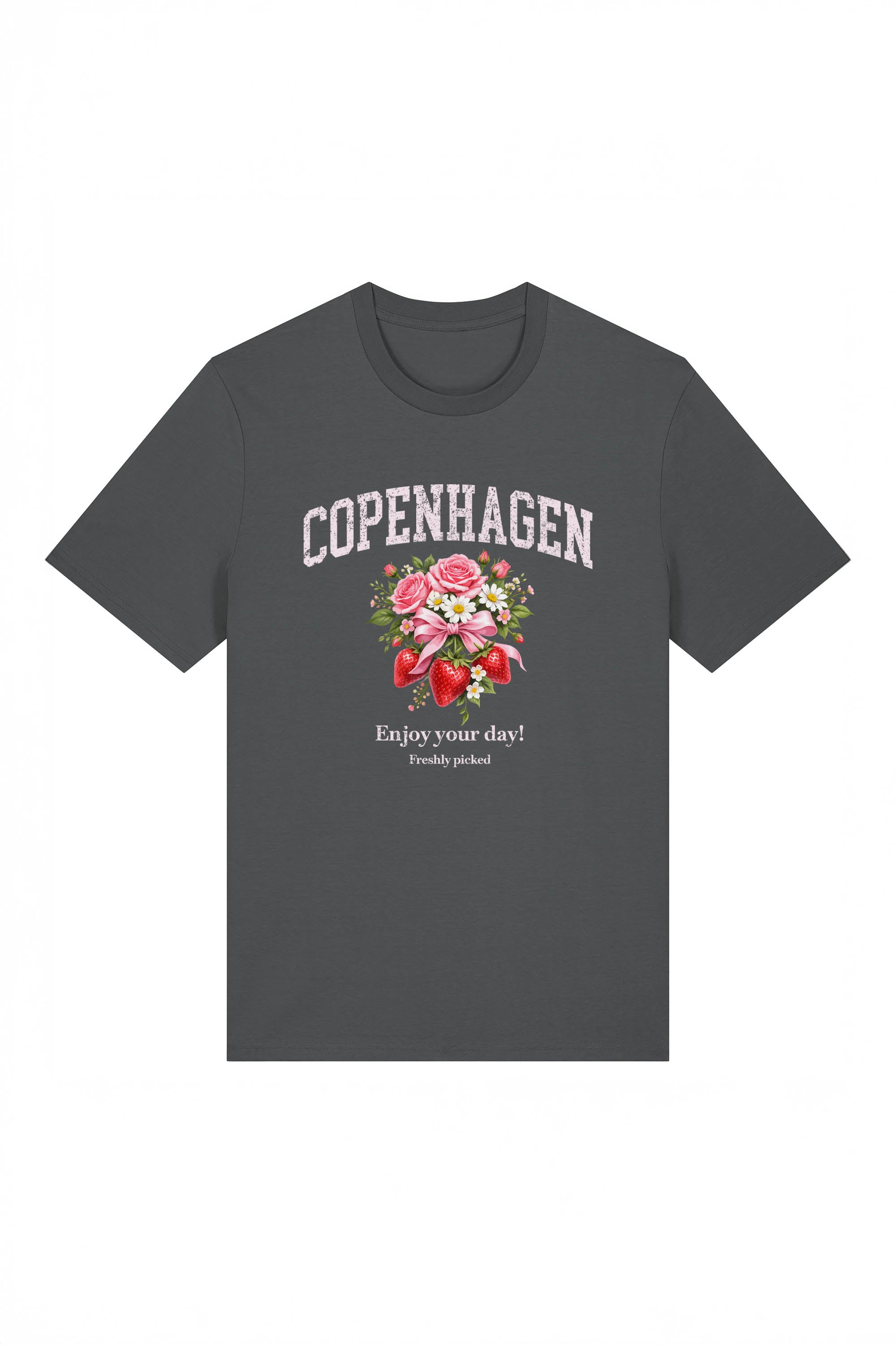 180 GSM Unisex Organic Copenhagen Strawberry Floral Printed T-Shirt