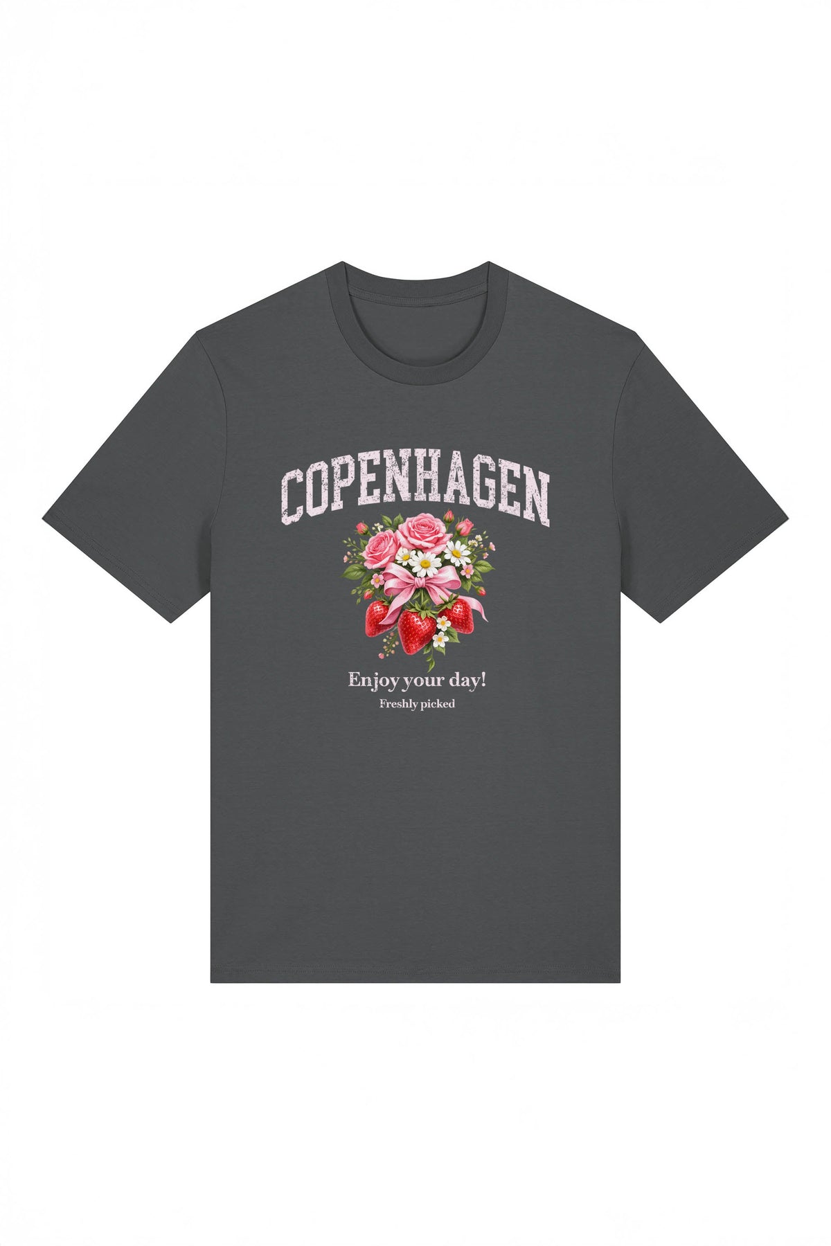 180 GSM Unisex Organic Copenhagen Strawberry Floral Printed T-Shirt