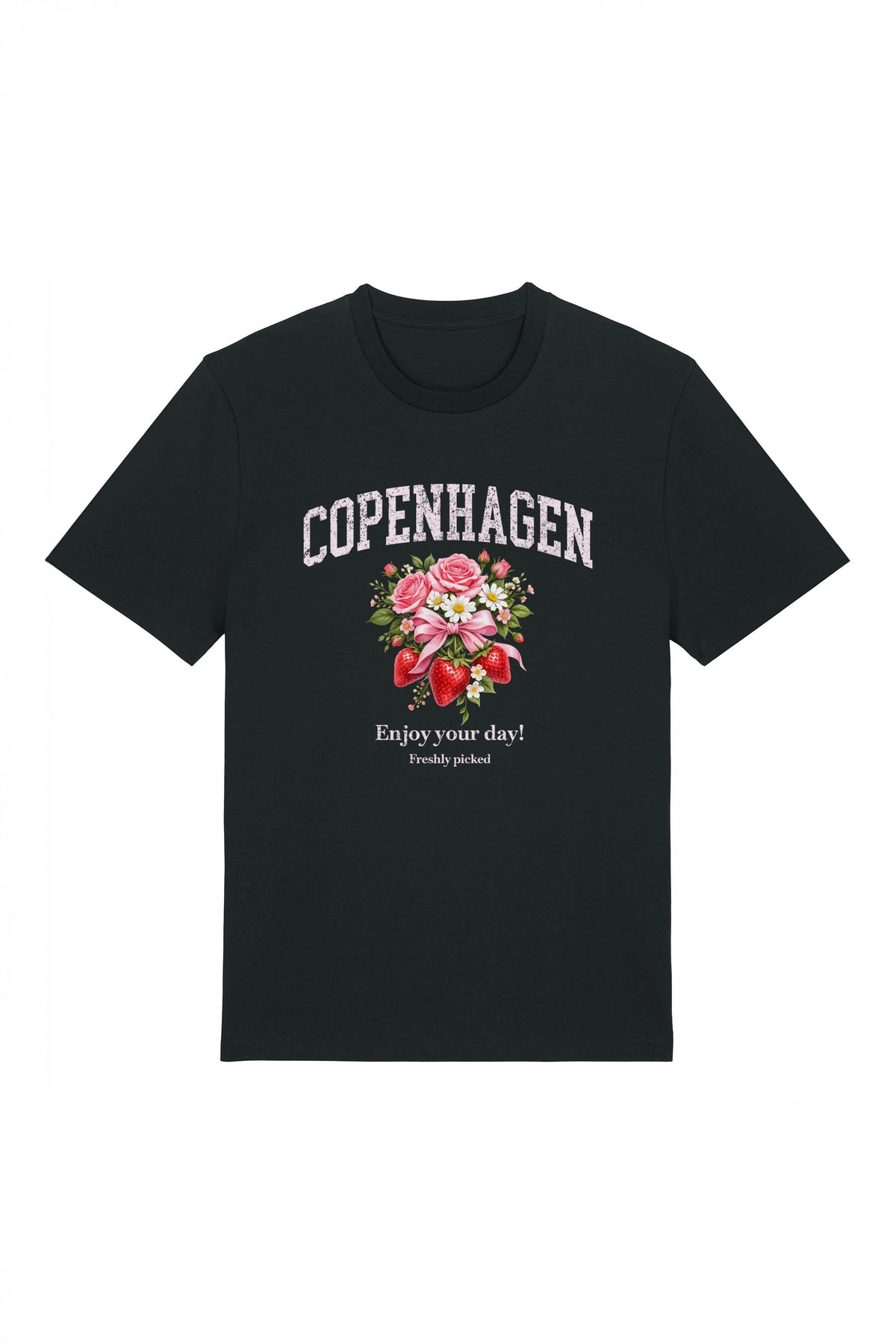 180 GSM Unisex Organic Copenhagen Strawberry Floral Printed T-Shirt