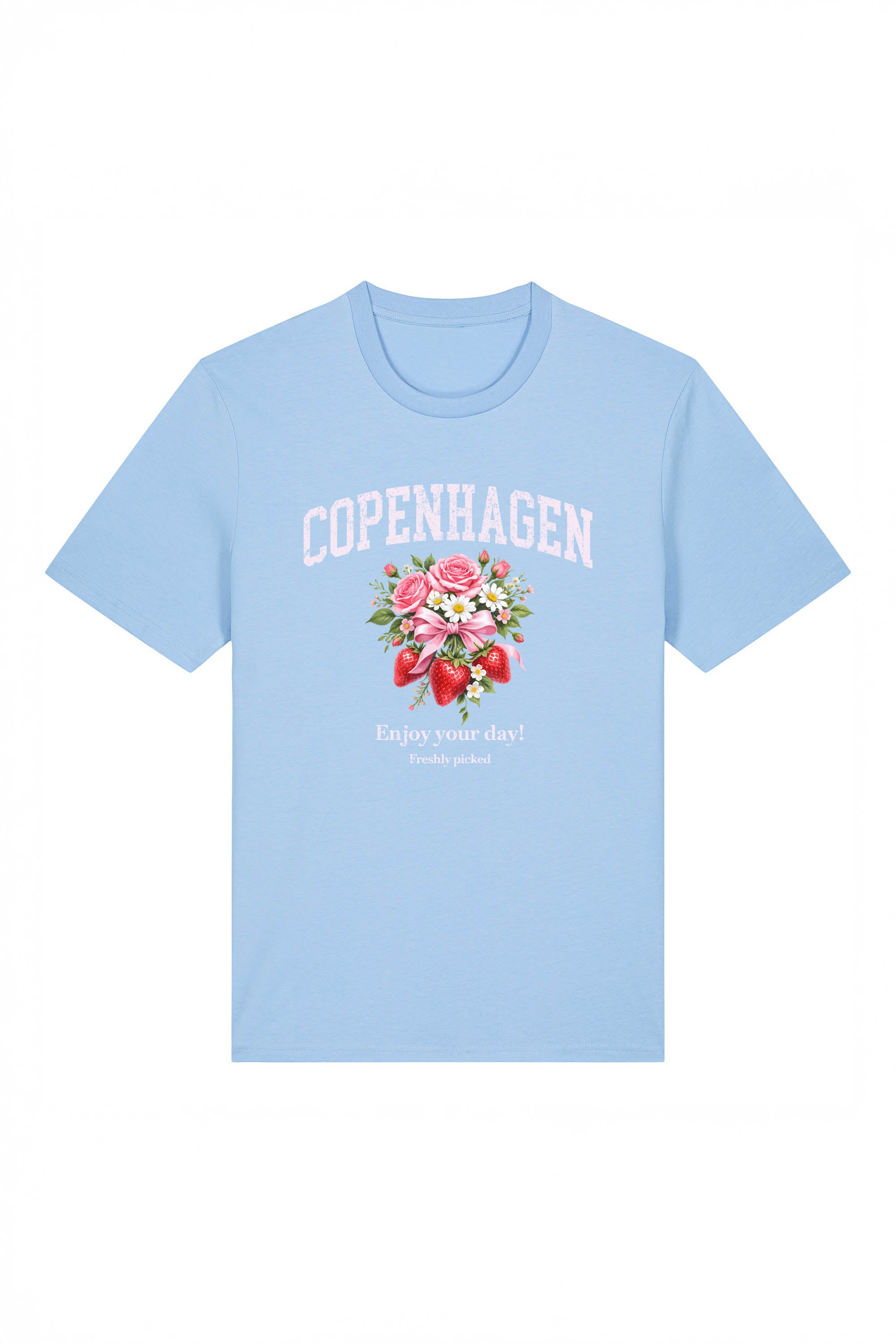 180 GSM Unisex Organic Copenhagen Strawberry Floral Printed T-Shirt