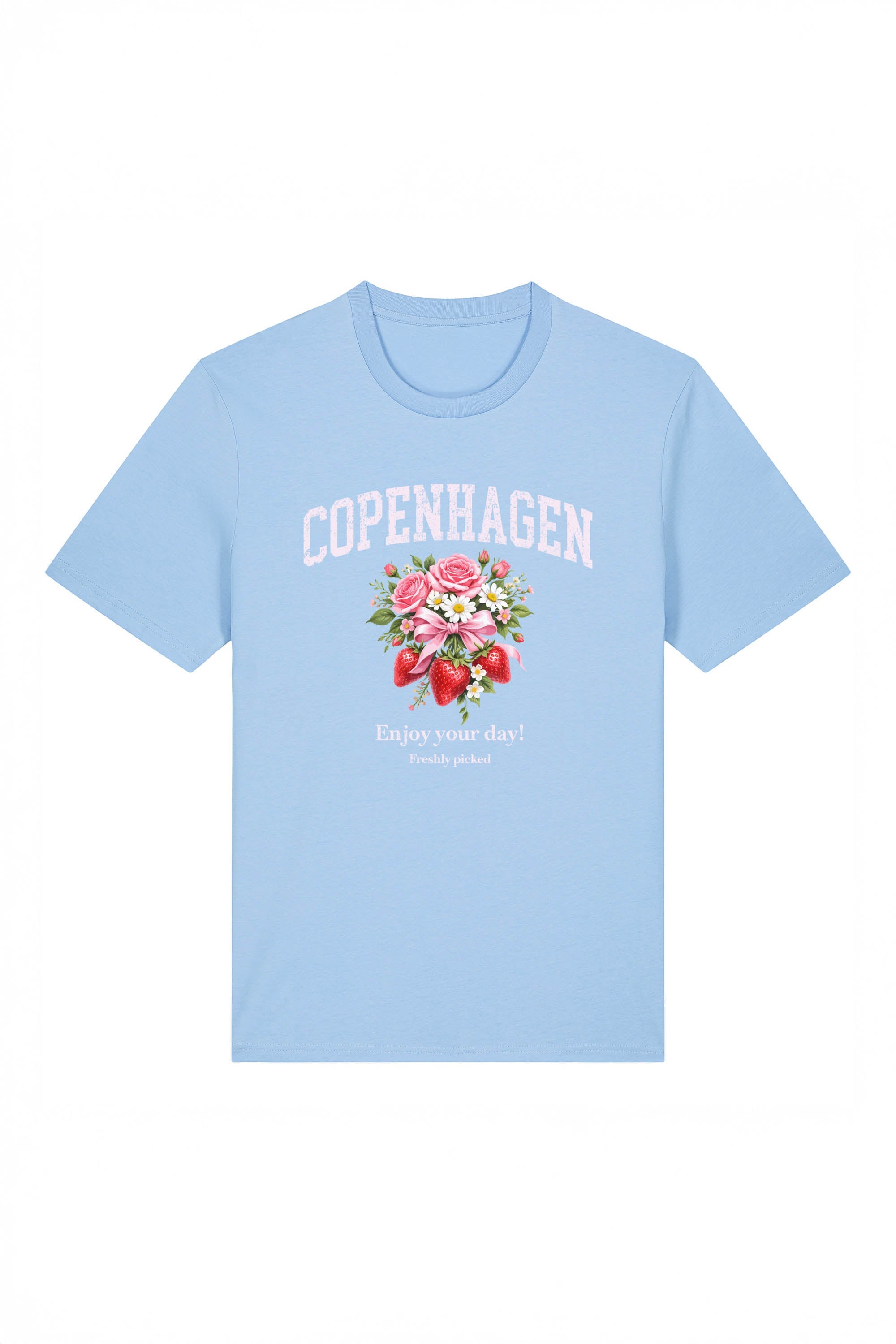 180 GSM Unisex Organic Copenhagen Strawberry Floral Printed T-Shirt