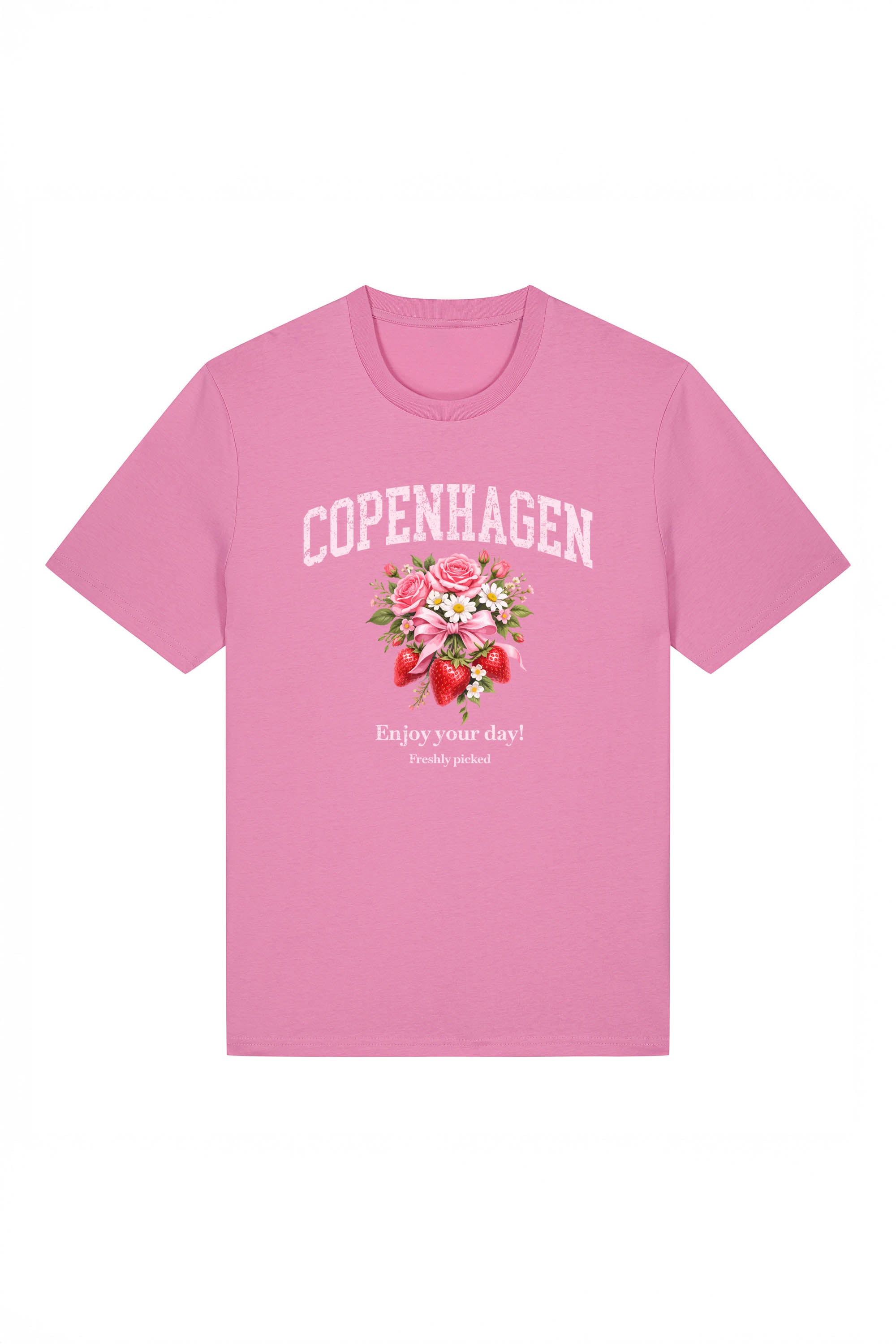 180 GSM Unisex Organic Copenhagen Strawberry Floral Printed T-Shirt