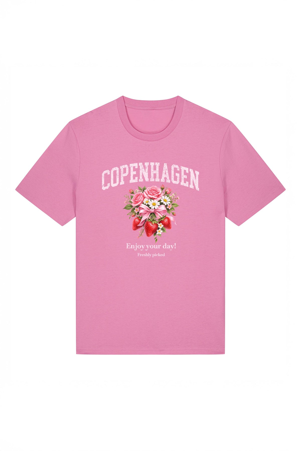 180 GSM Unisex Organic Copenhagen Strawberry Floral Printed T-Shirt