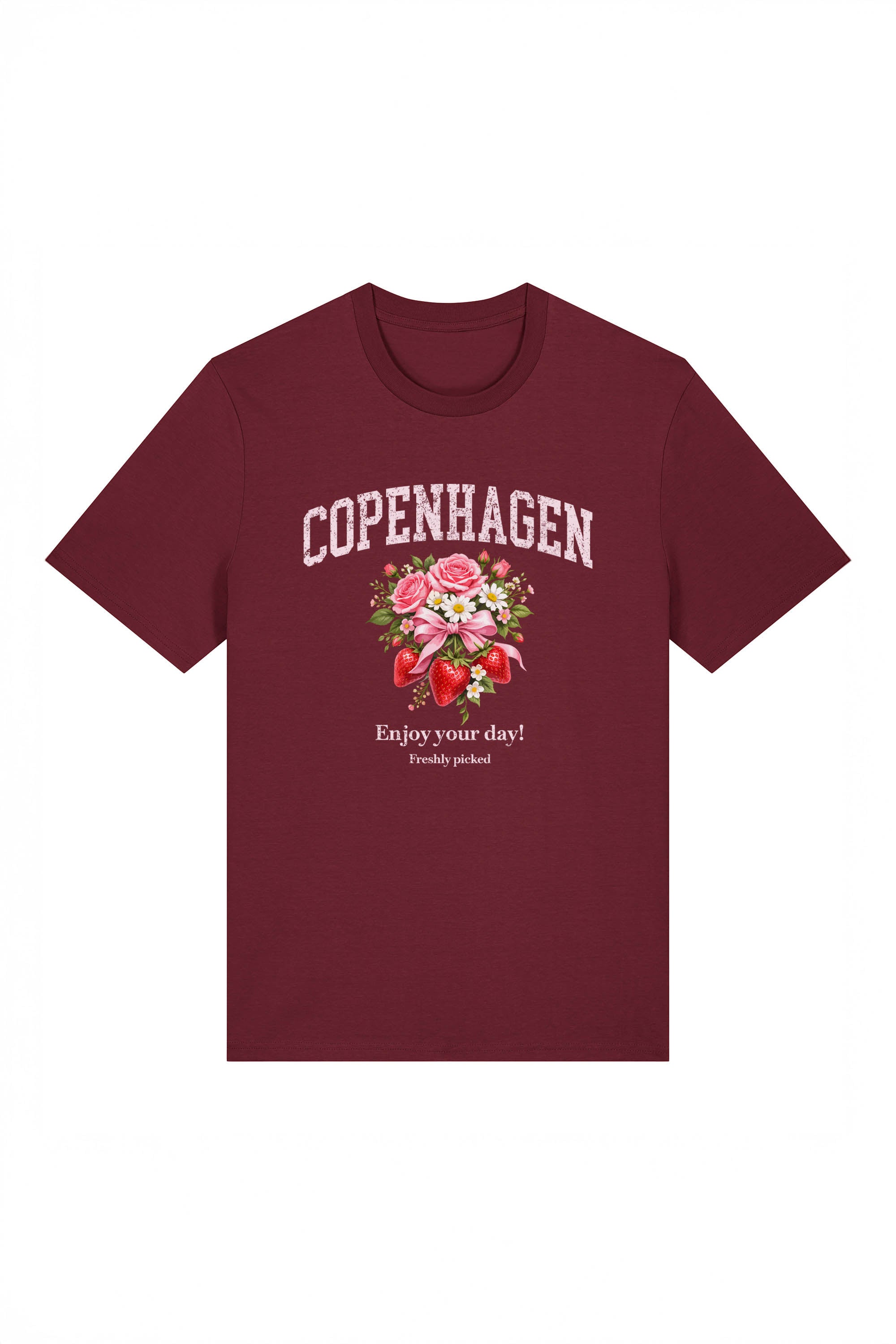 180 GSM Unisex Organic Copenhagen Strawberry Floral Printed T-Shirt
