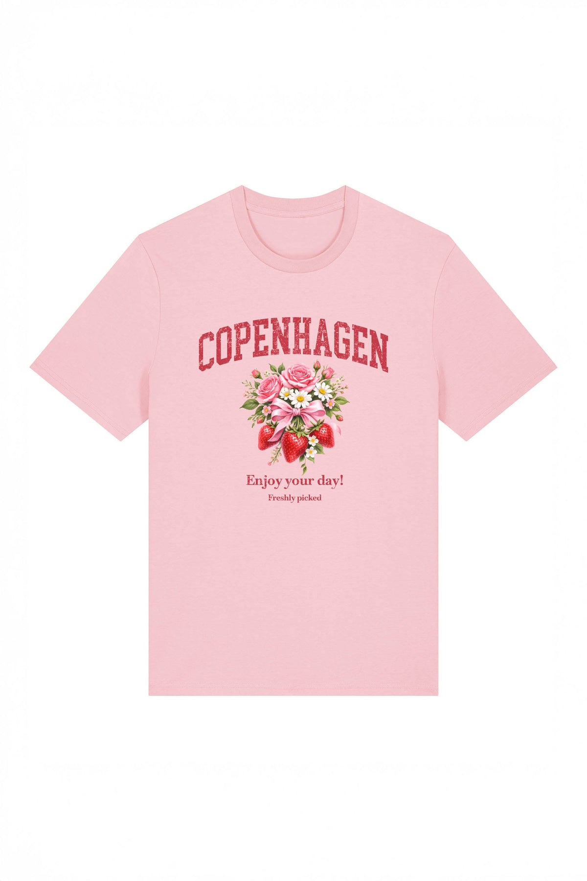 180 GSM Unisex Organic Copenhagen Strawberry Floral Printed T-Shirt