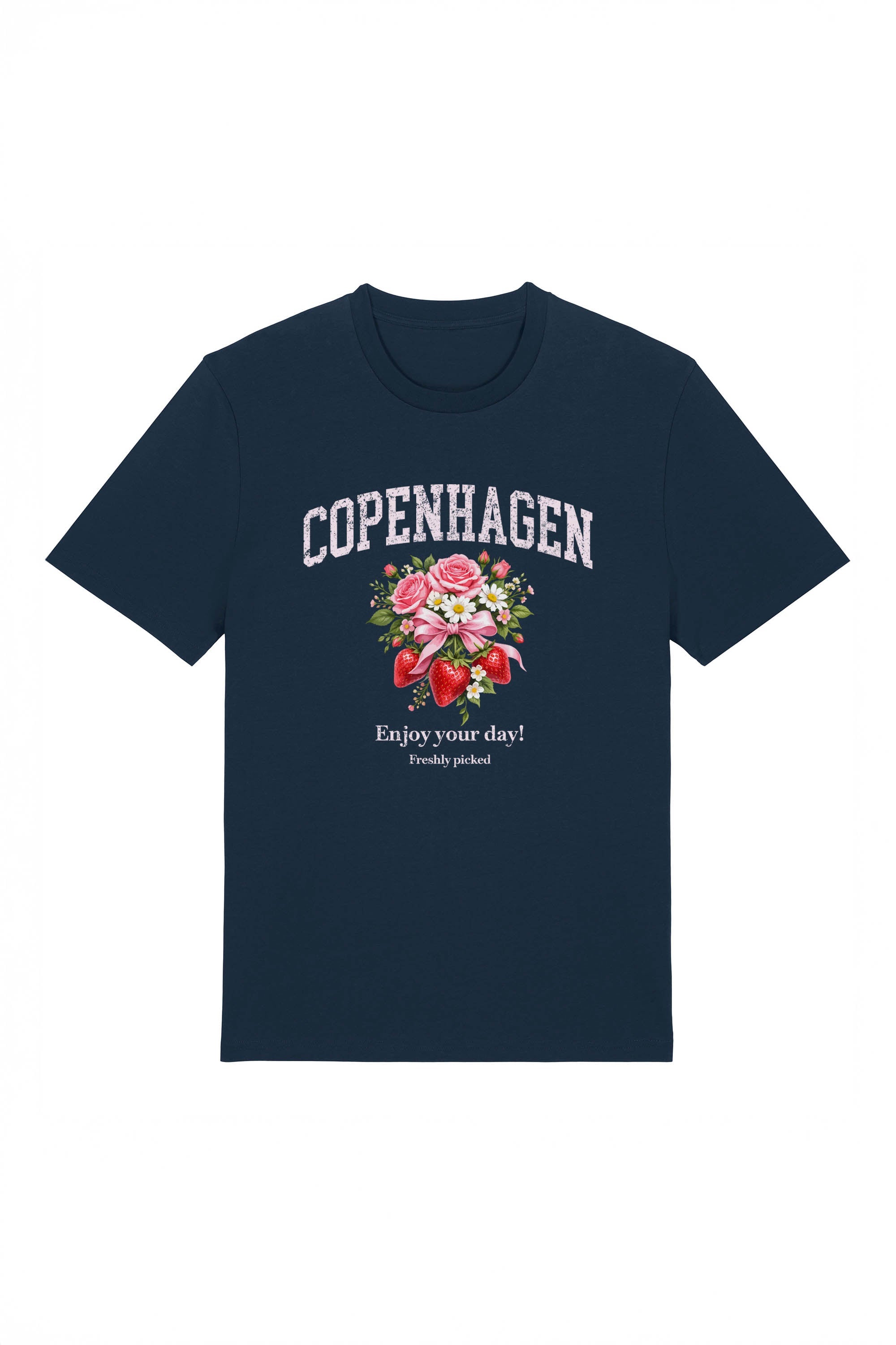180 GSM Unisex Organic Copenhagen Strawberry Floral Printed T-Shirt