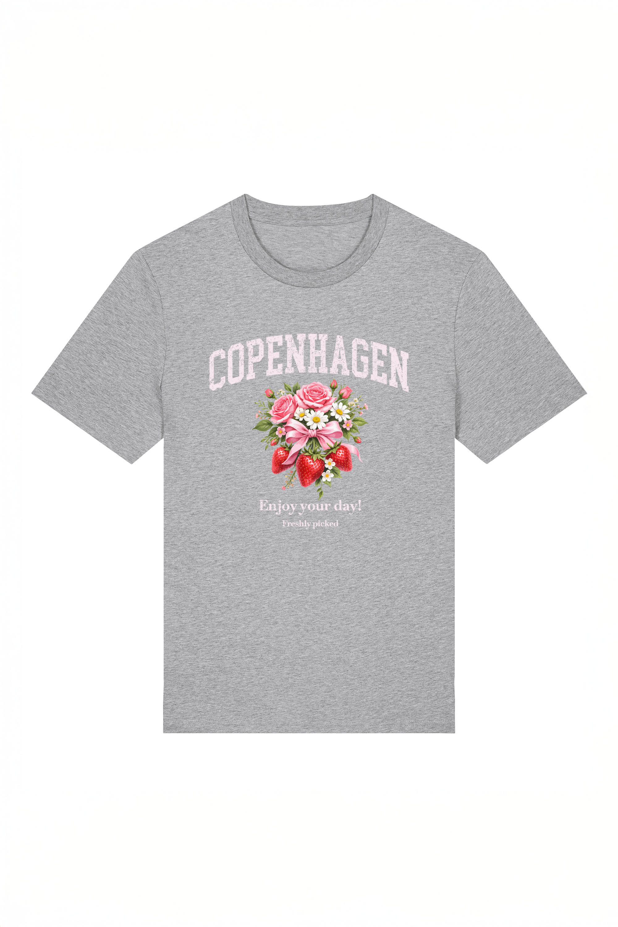 180 GSM Unisex Organic Copenhagen Strawberry Floral Printed T-Shirt