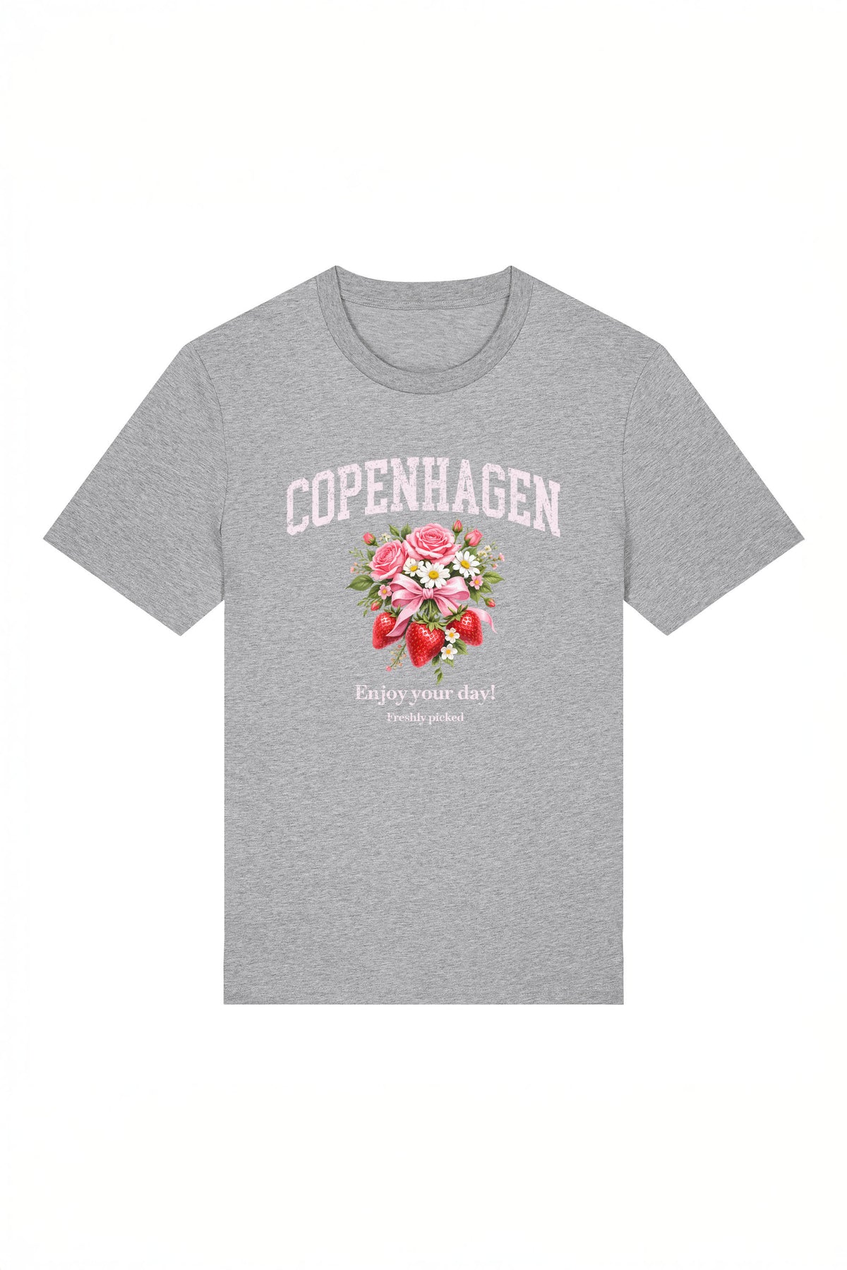 180 GSM Unisex Organic Copenhagen Strawberry Floral Printed T-Shirt