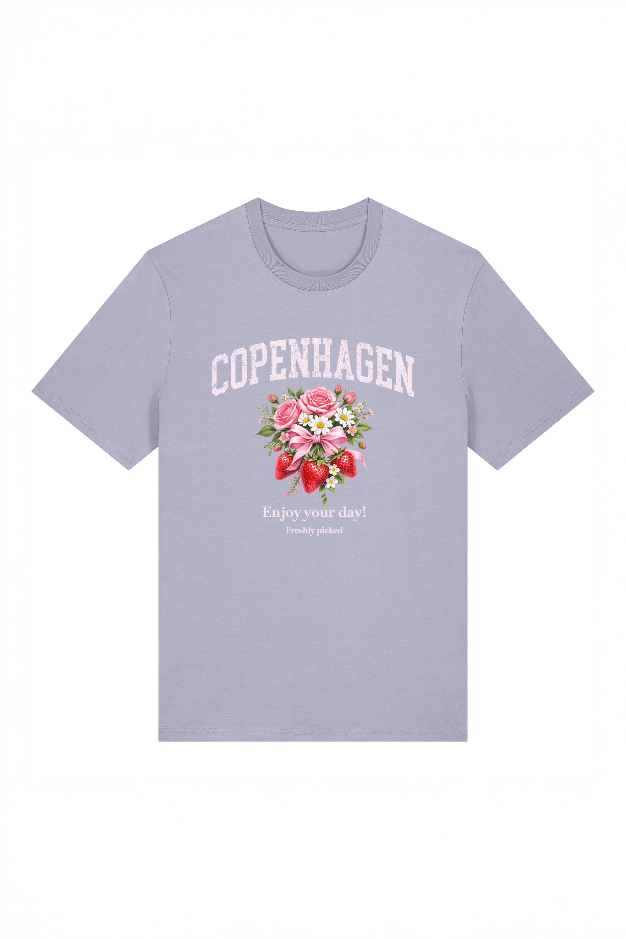 180 GSM Unisex Organic Copenhagen Strawberry Floral Printed T-Shirt