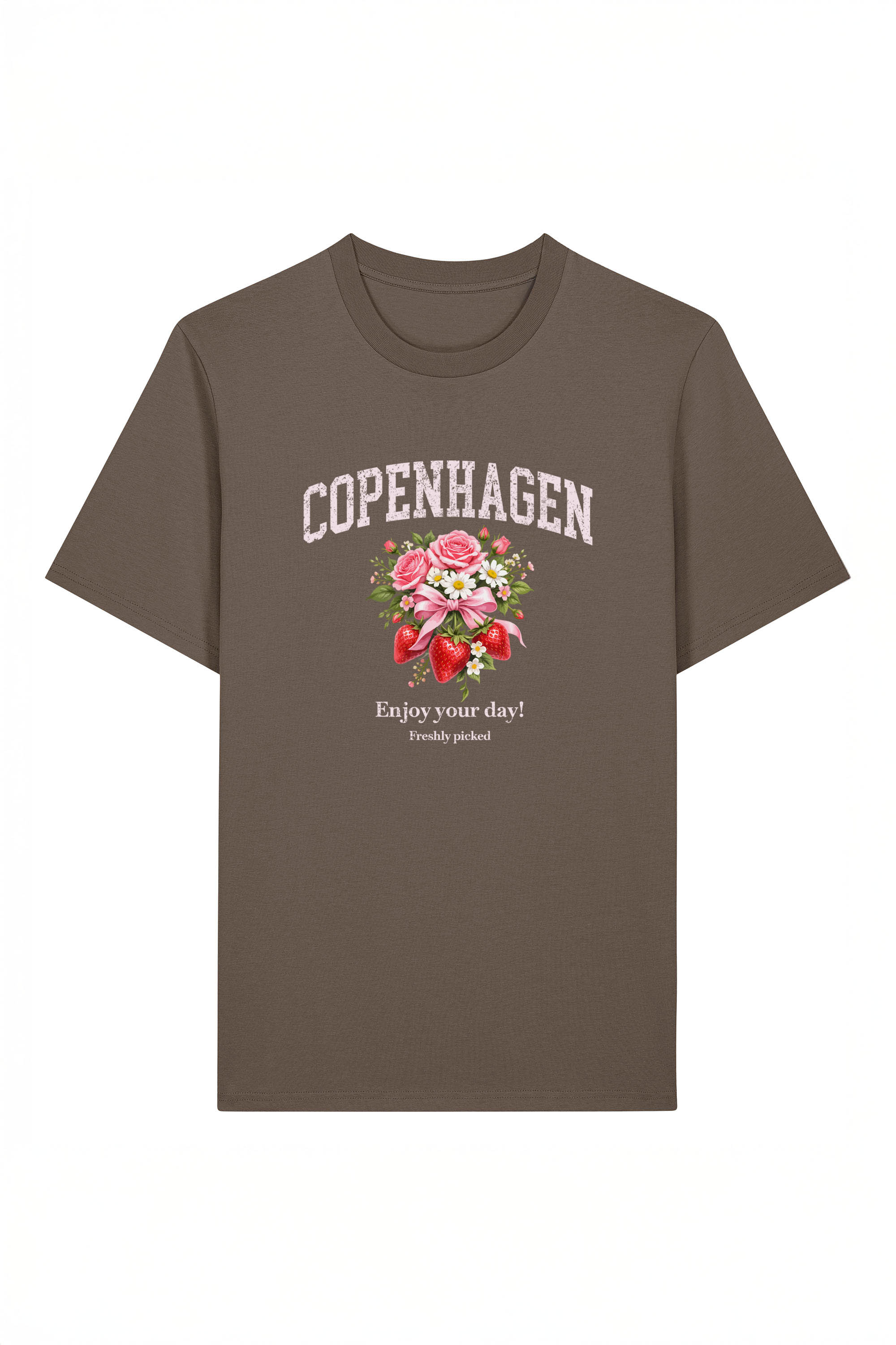 180 GSM Unisex Organic Copenhagen Strawberry Floral Printed T-Shirt