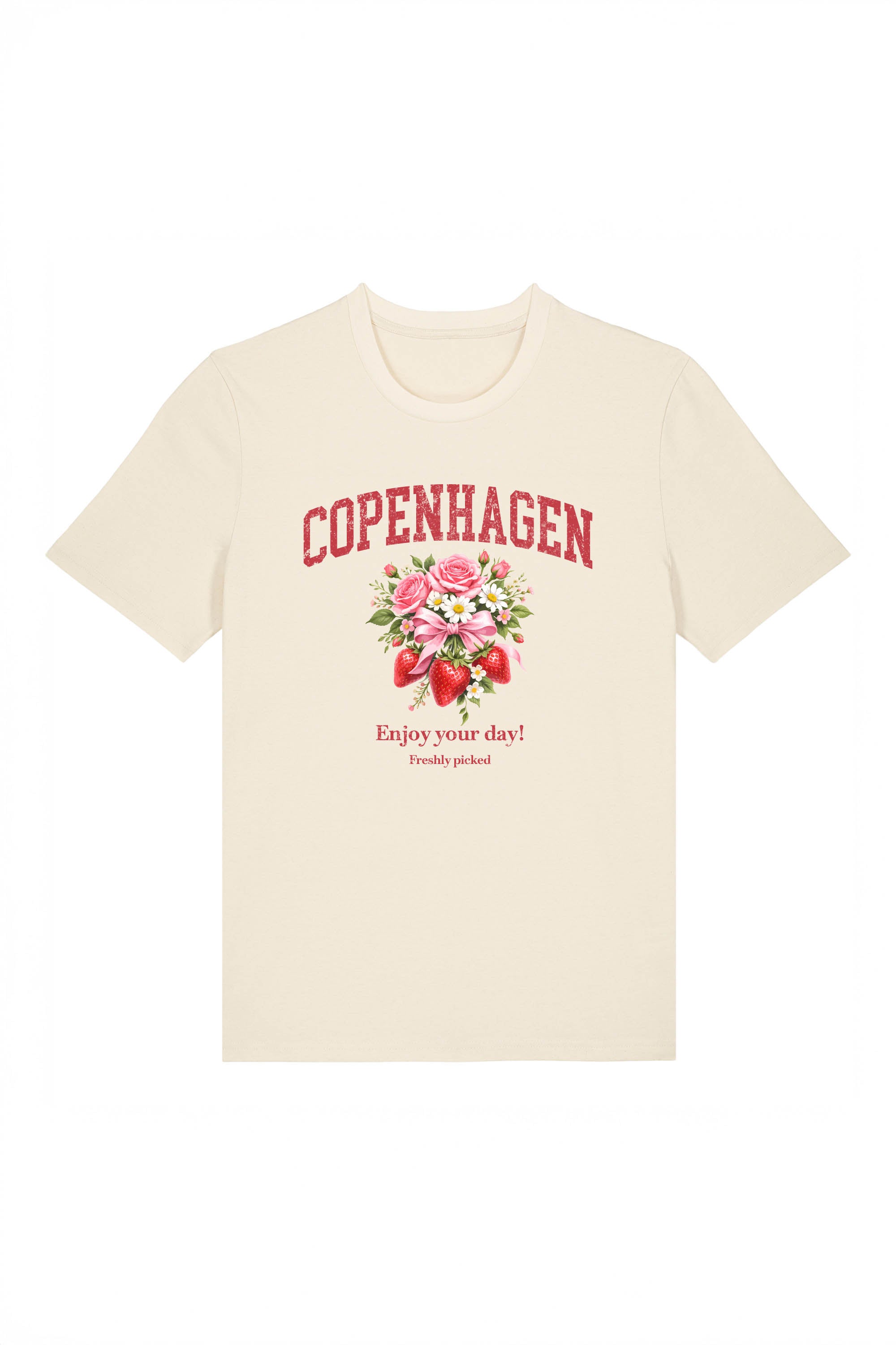 180 GSM Unisex Organic Copenhagen Strawberry Floral Printed T-Shirt