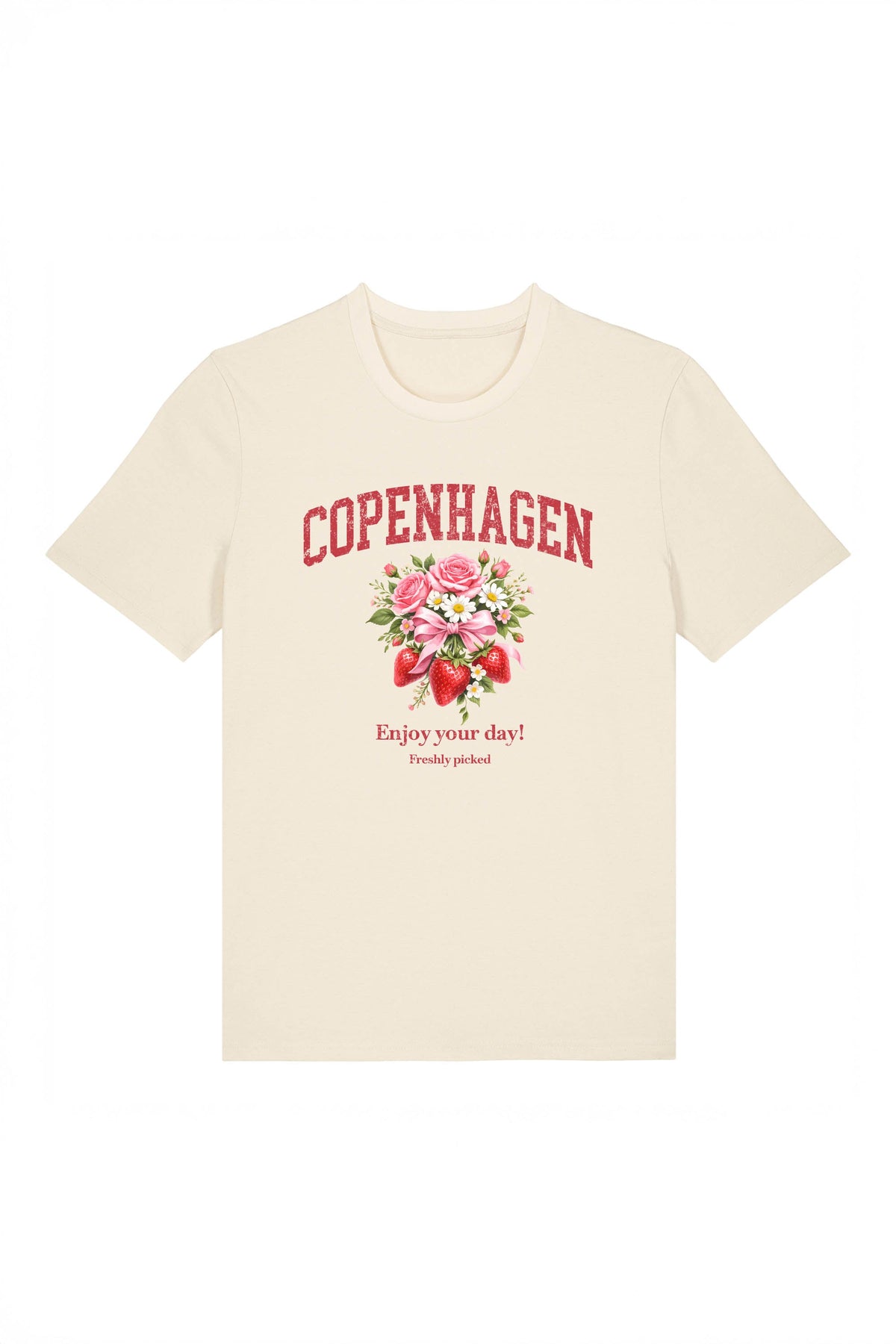 180 GSM Unisex Organic Copenhagen Strawberry Floral Printed T-Shirt