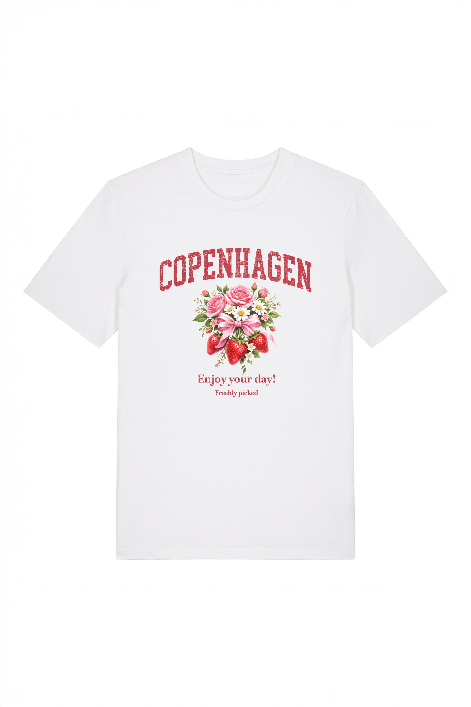 180 GSM Unisex Organic Copenhagen Strawberry Floral Printed T-Shirt