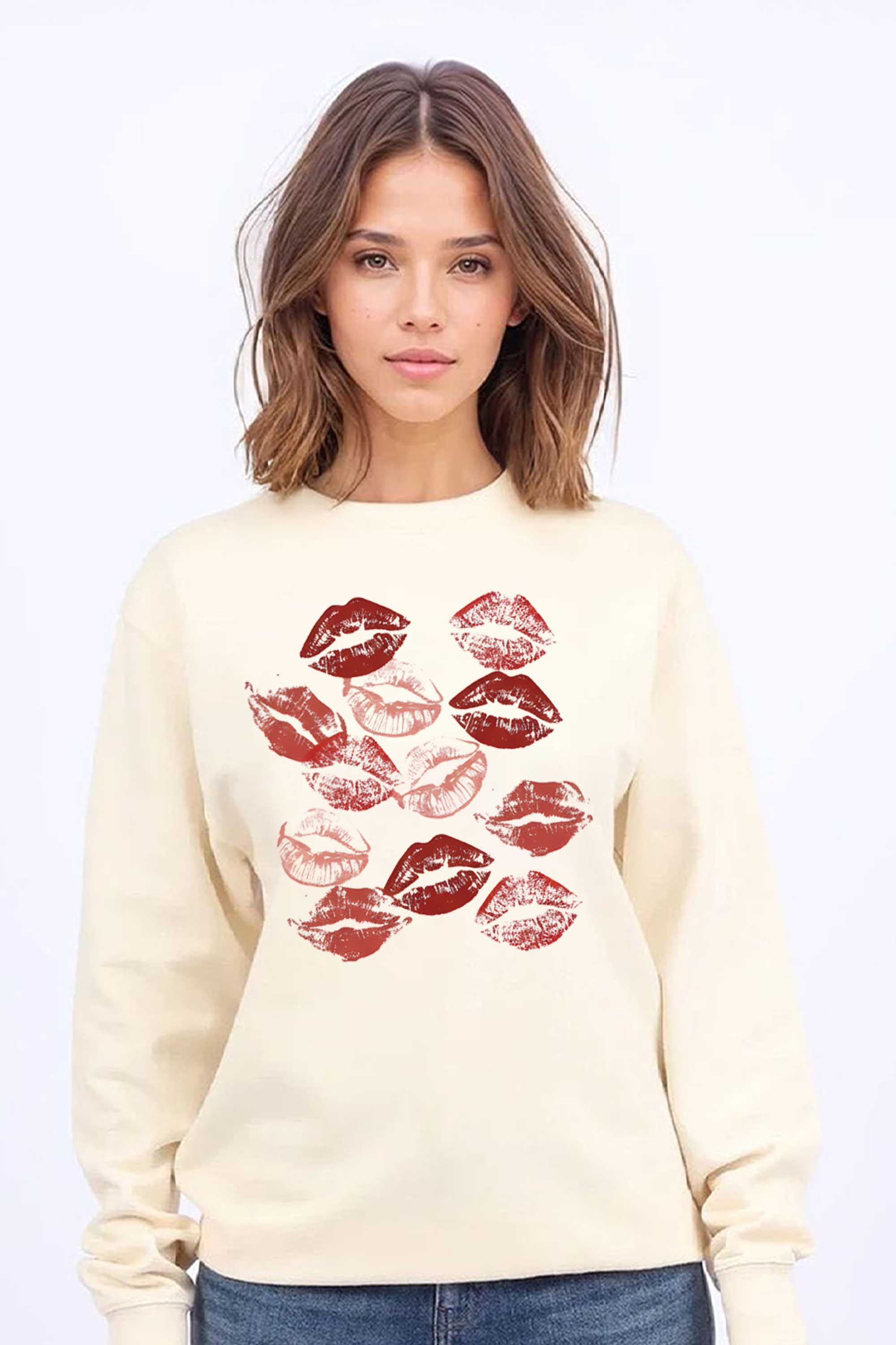 Valentine Trendy Lips Graphic Printed Sweatshirt
