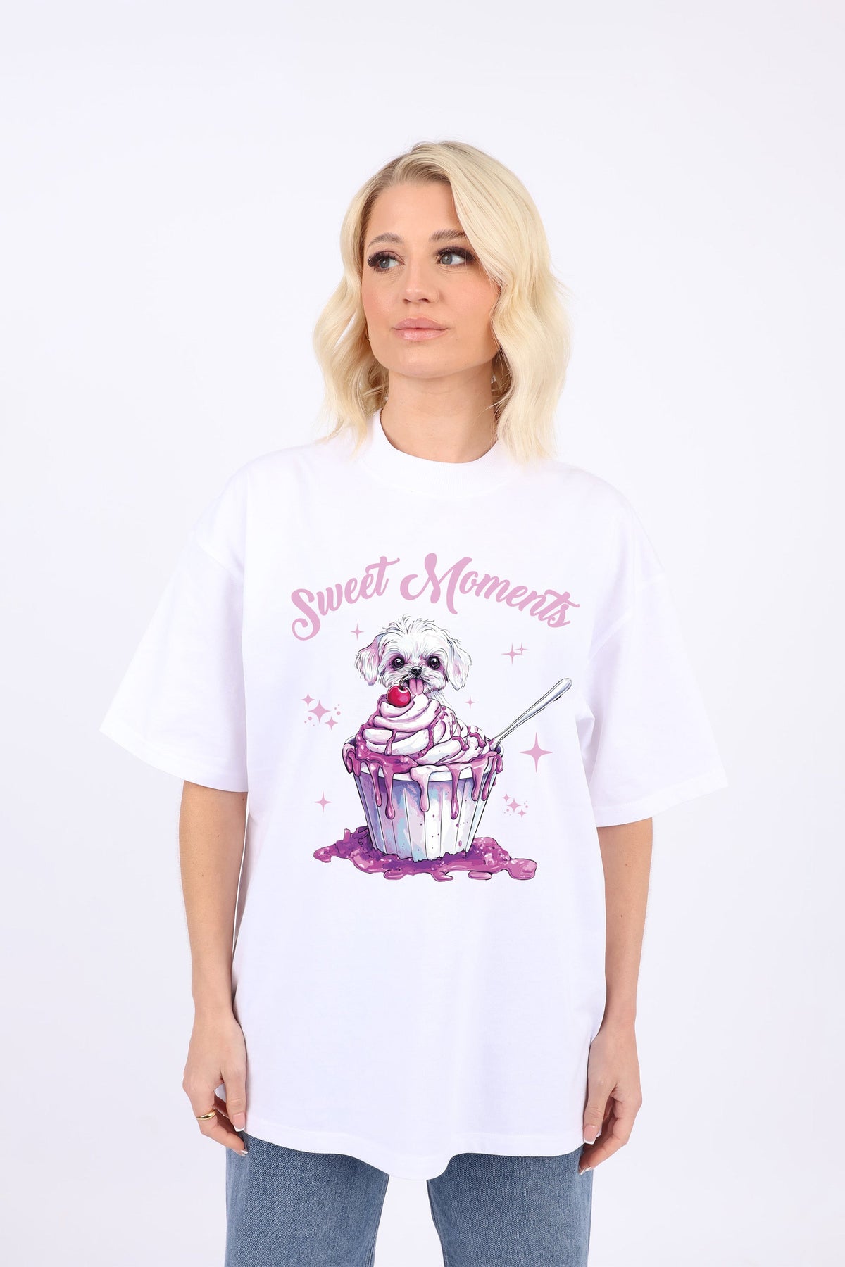 220GSM Oversized T-Shirt In Sweet Moments Cute Dog Print