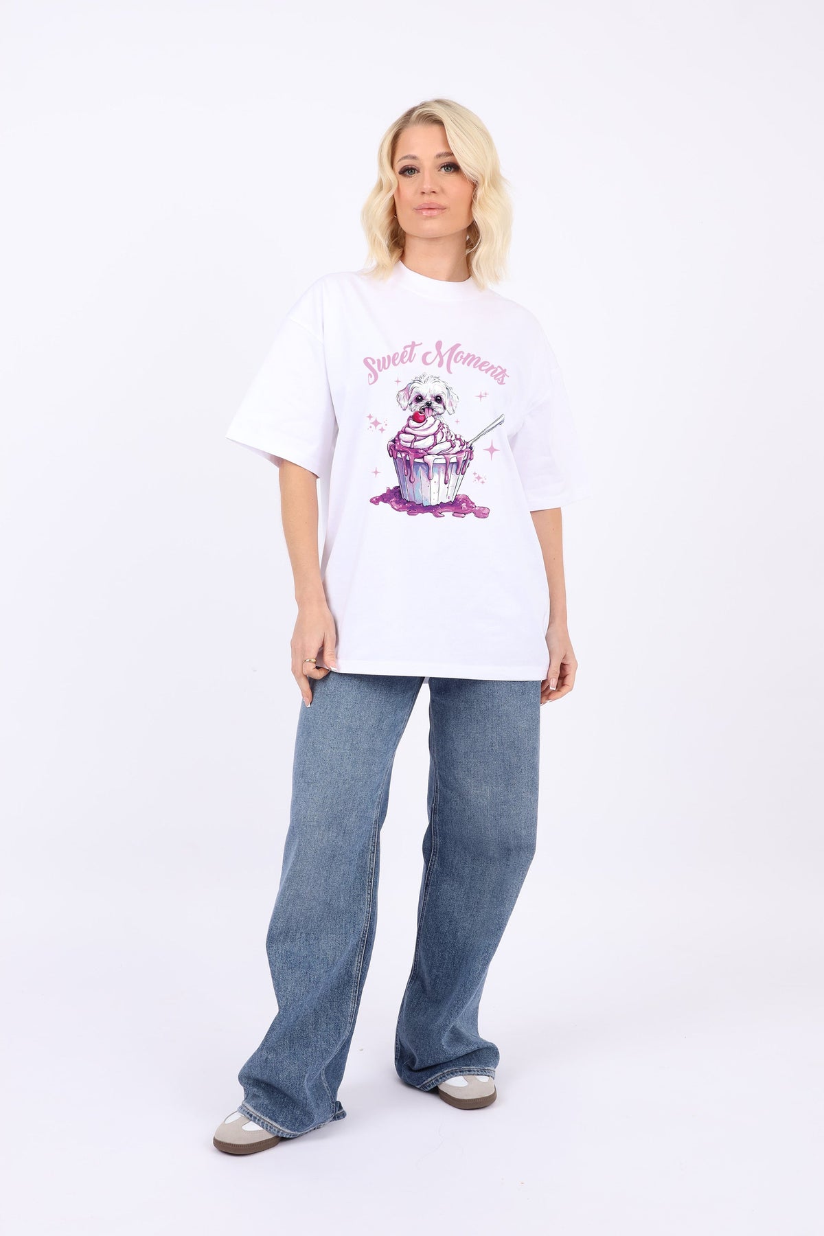 220GSM Oversized T-Shirt In Sweet Moments Cute Dog Print