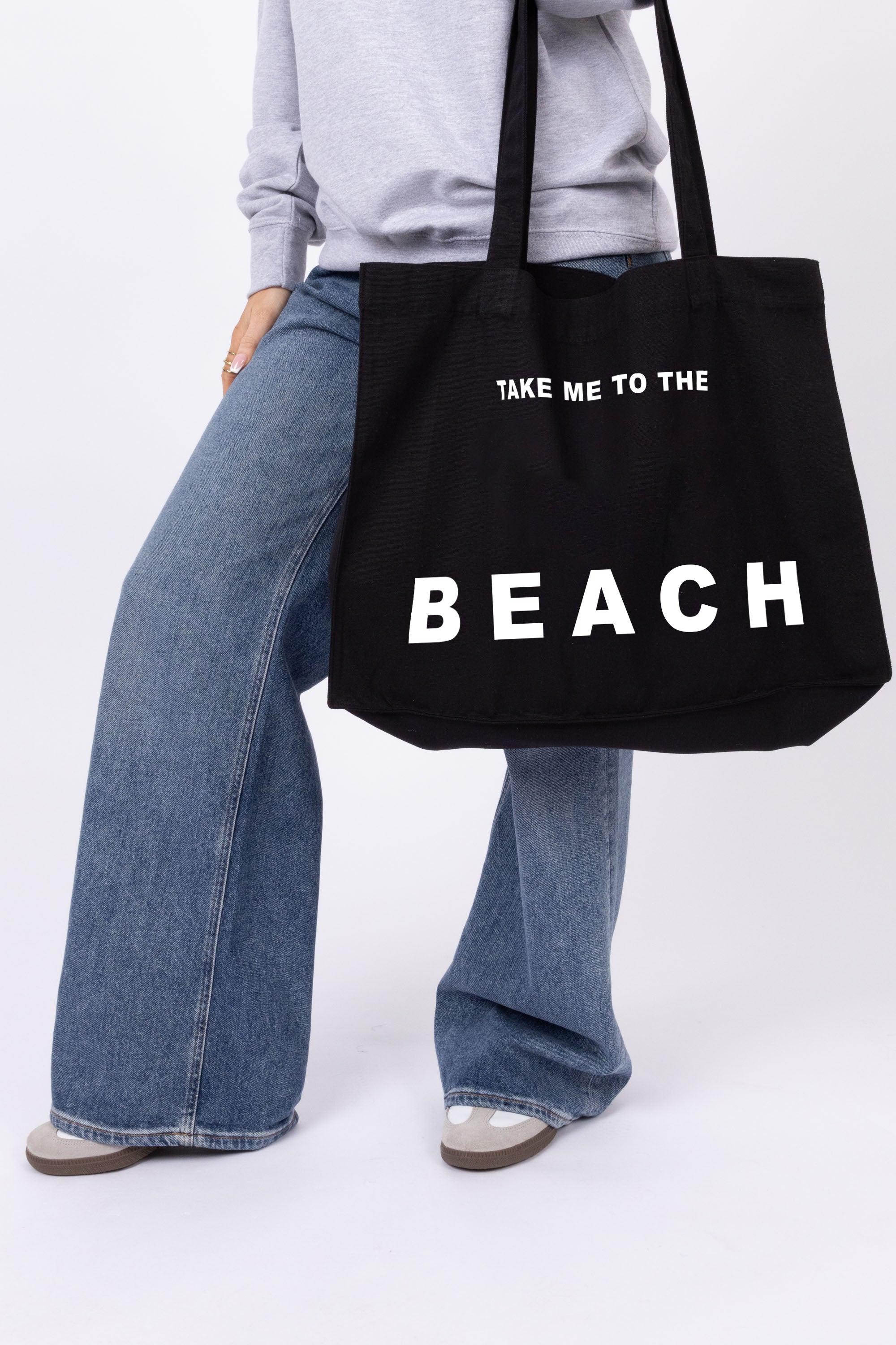 Take Me To The Beach Printed Woven Shopping Tote Bag