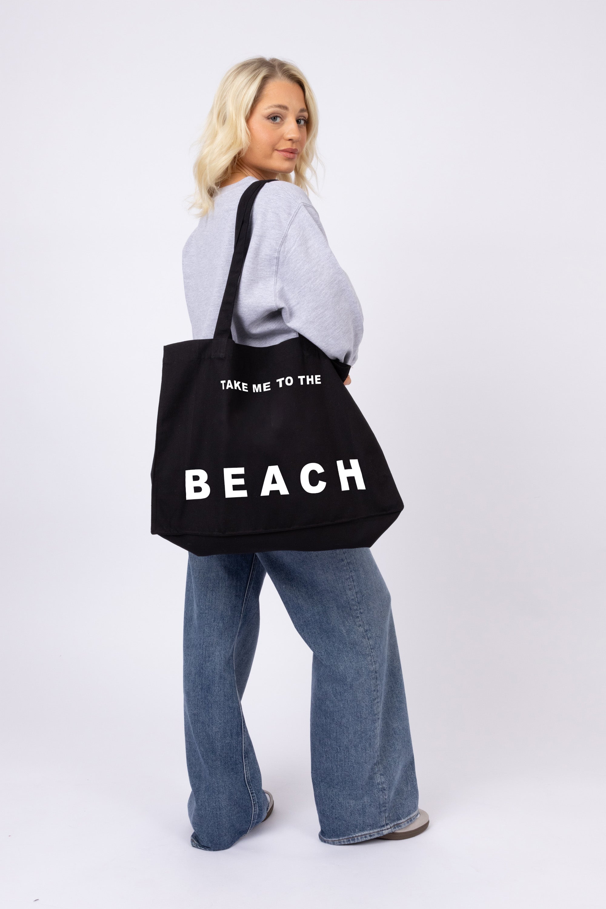 Take Me To The Beach Printed Woven Shopping Tote Bag