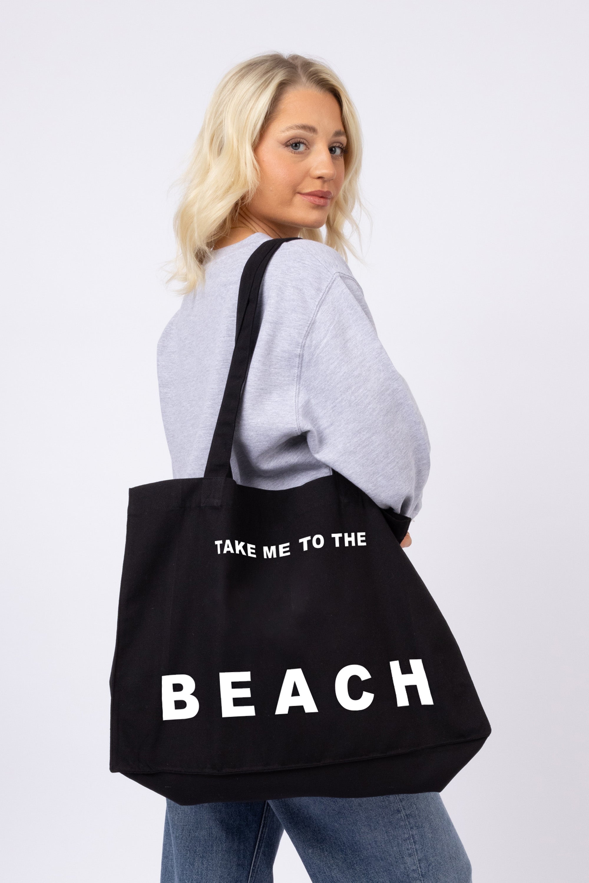 Take Me To The Beach Printed Woven Shopping Tote Bag