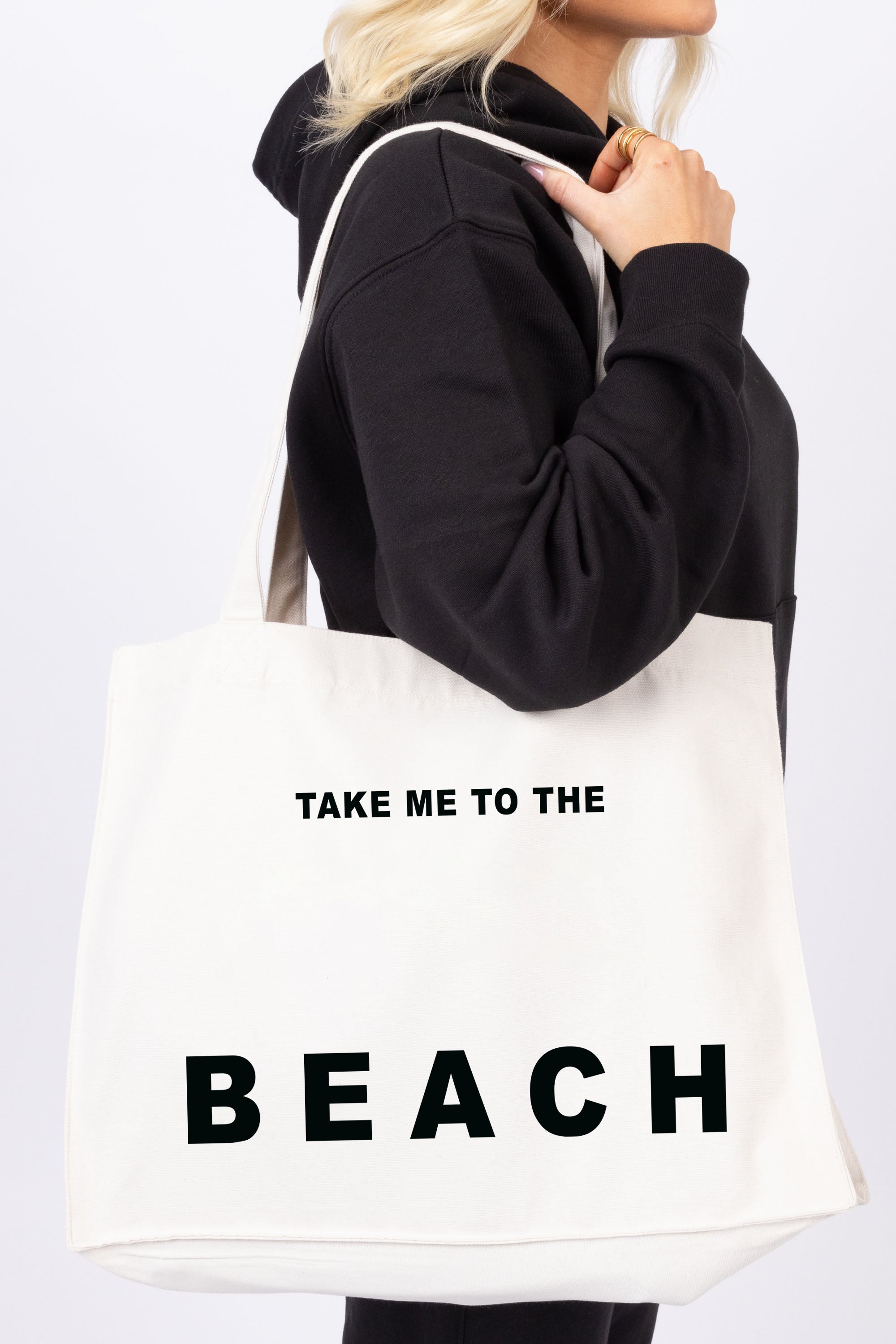 Take Me To The Beach Printed Woven Shopping Tote Bag