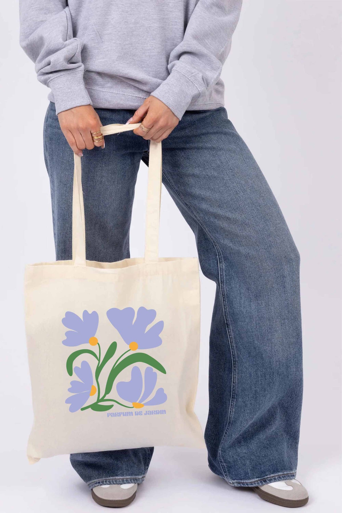 Parfum de Jardin Floral Printed Cotton Long Handle Canvas Bag