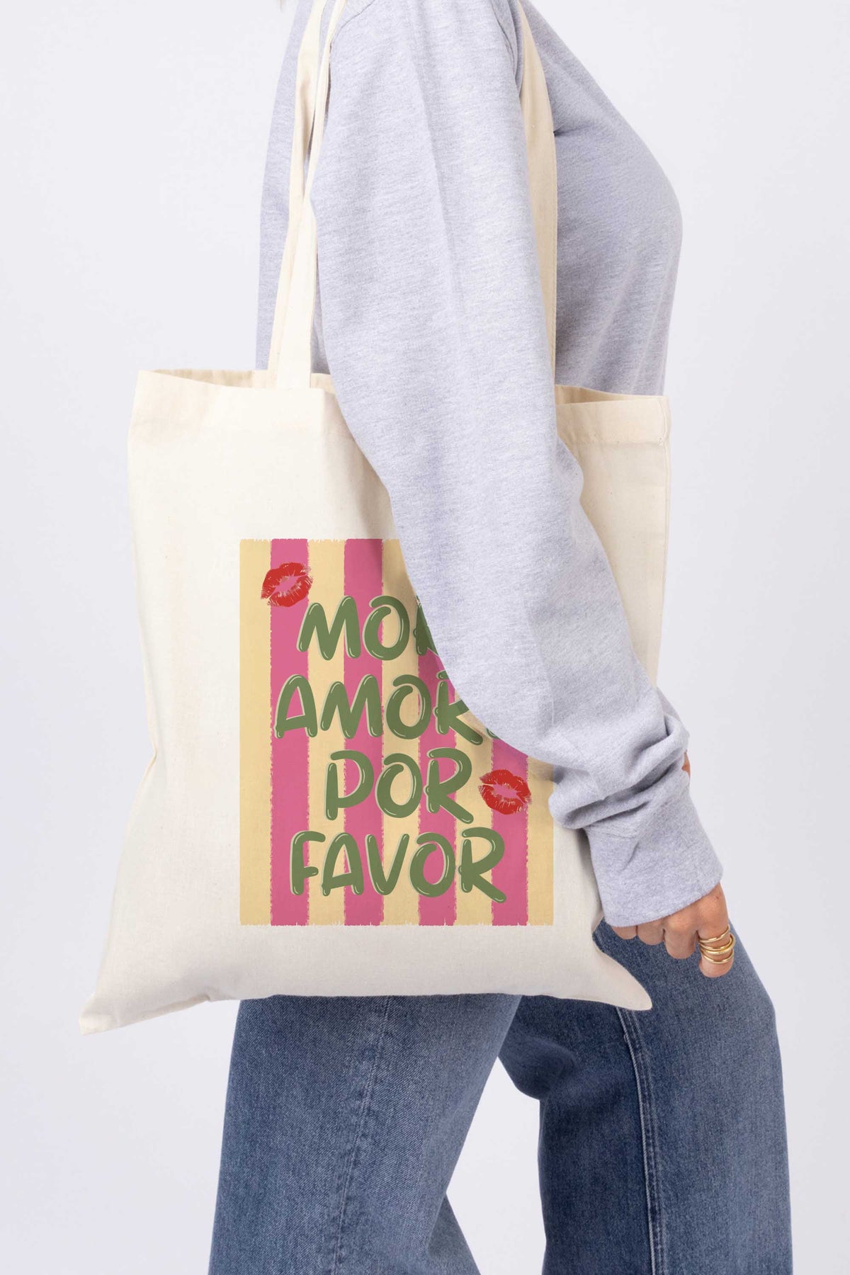 More Amour Por Favor Retro Printed Tote Bag