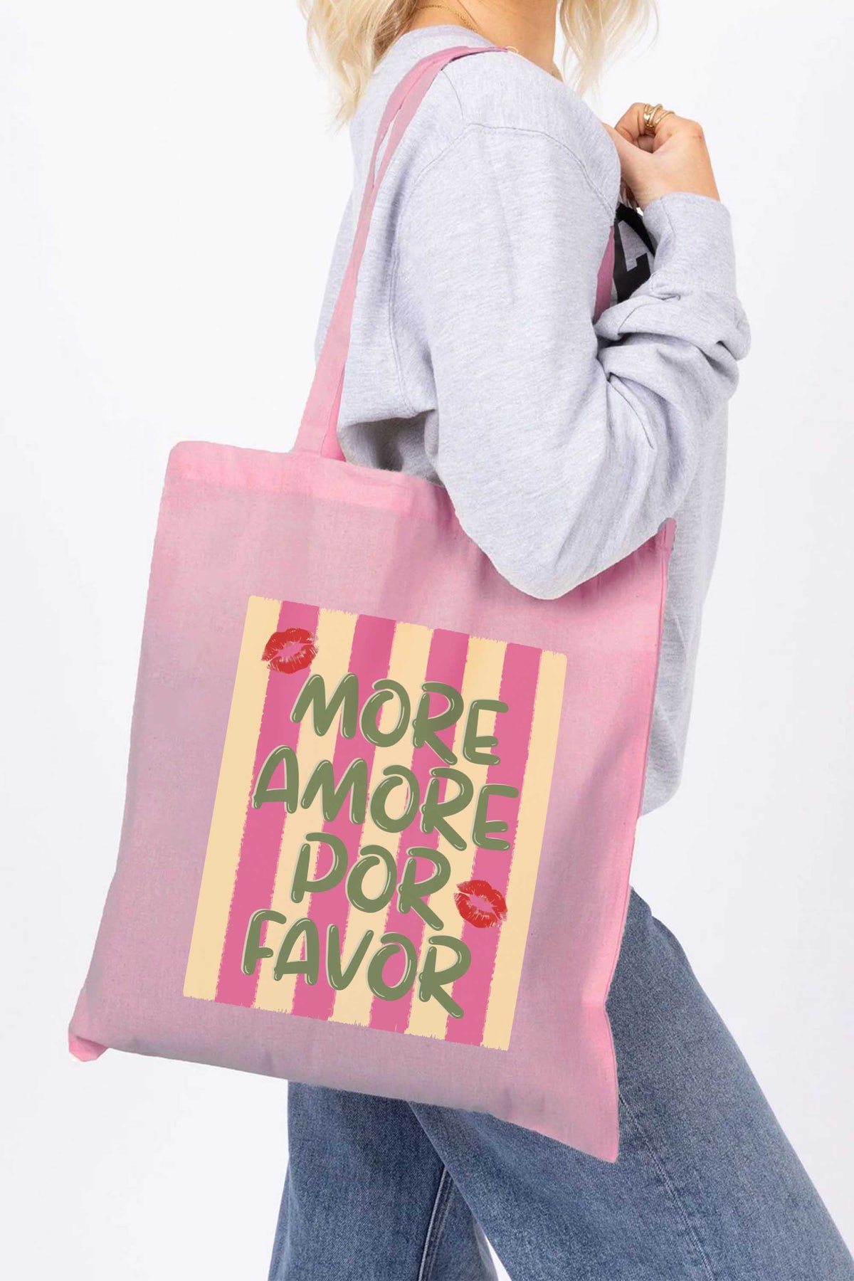More Amour Por Favor Retro Printed Tote Bag