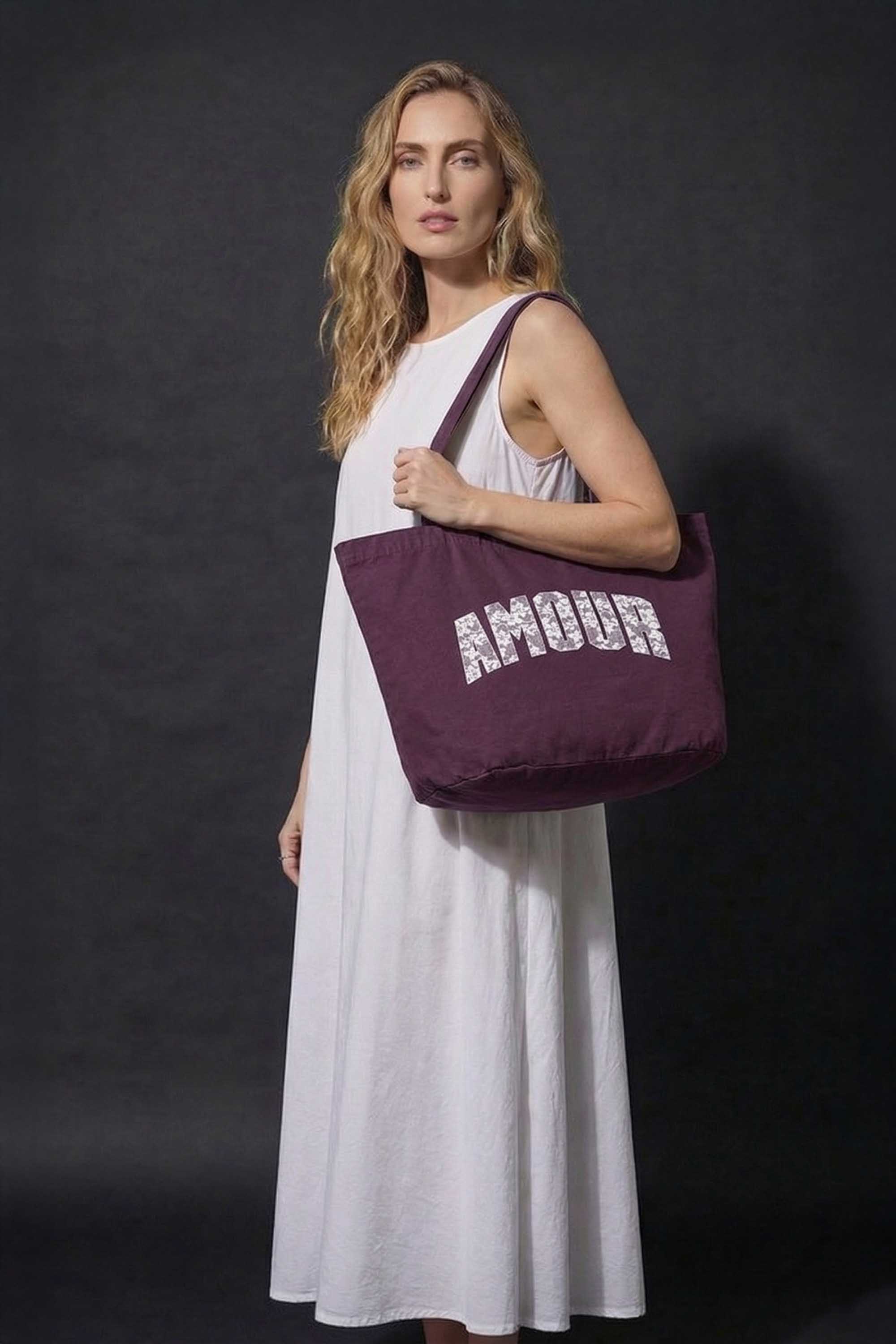 340gsm Acid Washed Oversized Amour Lace Printed Cotton Tote Bag