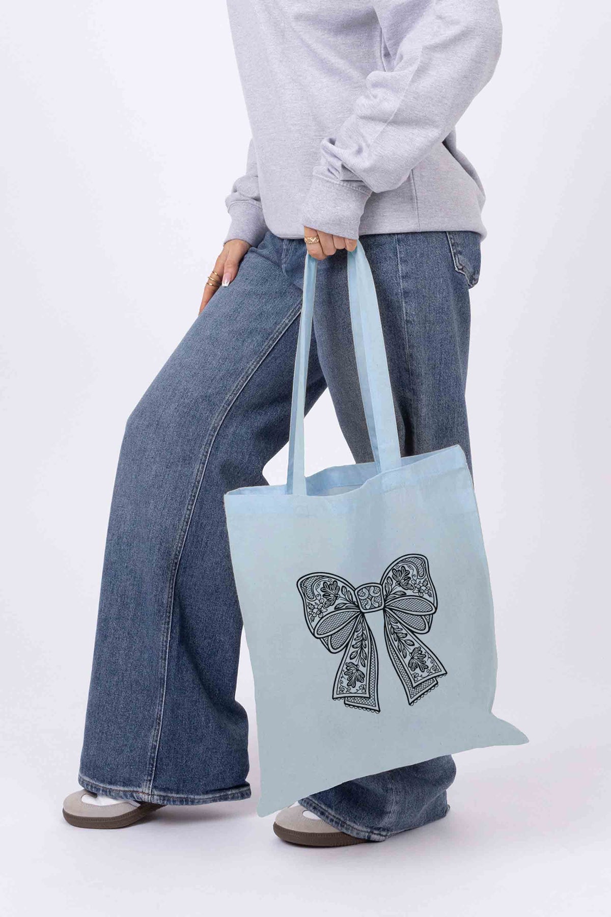 Lace Bow Printed Cotton Tote Bag