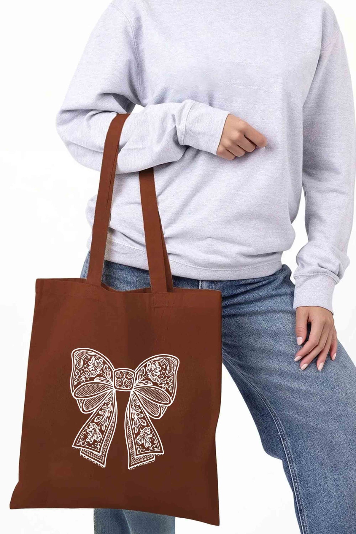 Lace Bow Printed Cotton Tote Bag