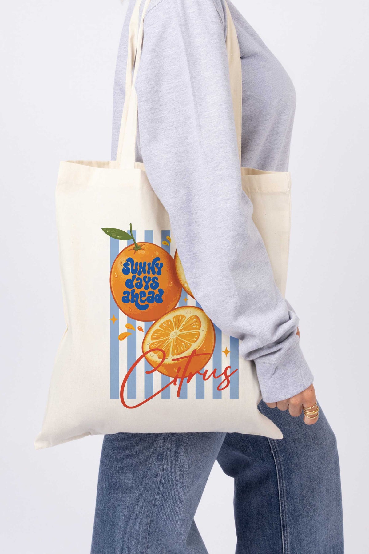 Retro Citrus Orange Printed Tote Bag