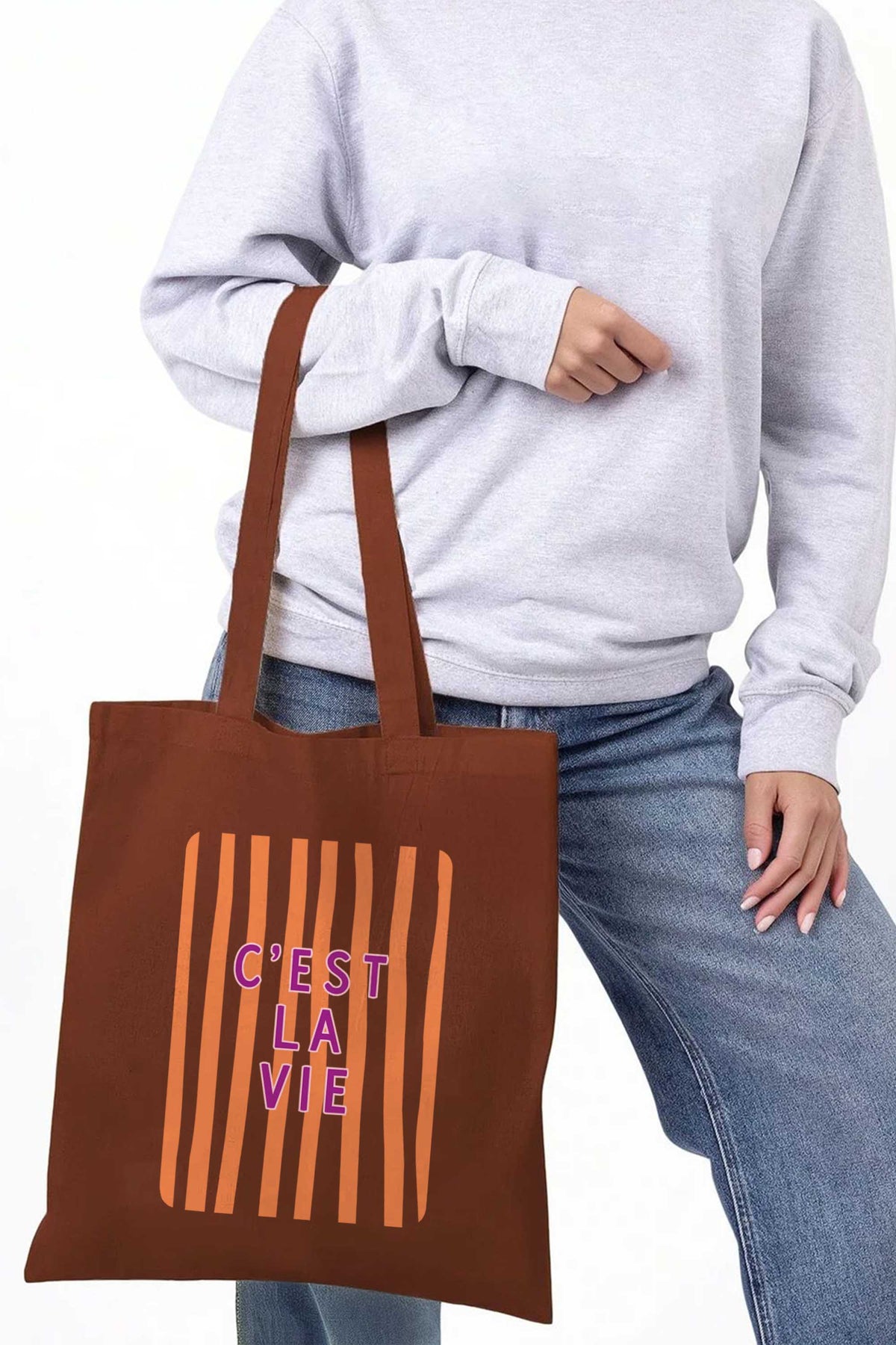 Retro Style C’est La Vie Printed Tote Bag
