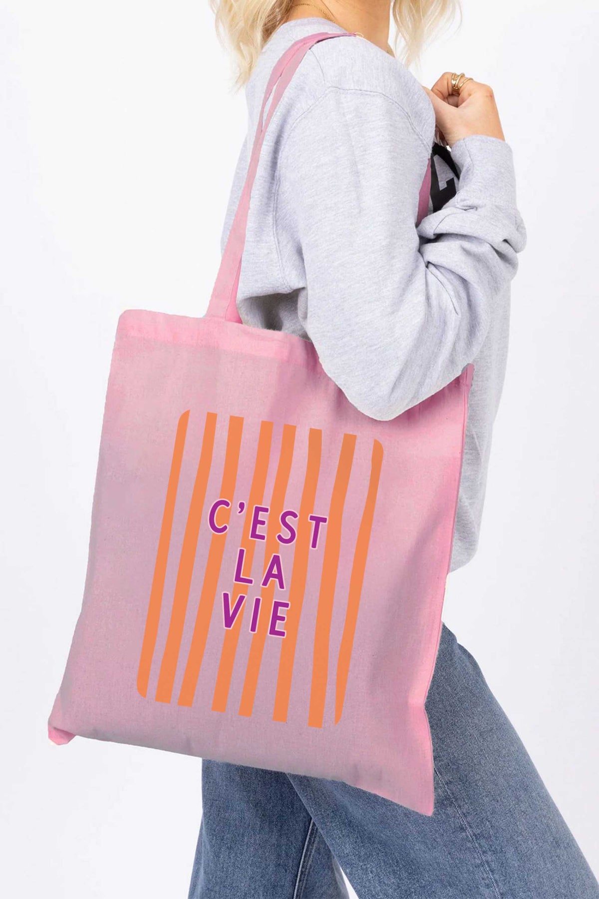 Retro Style C’est La Vie Printed Tote Bag