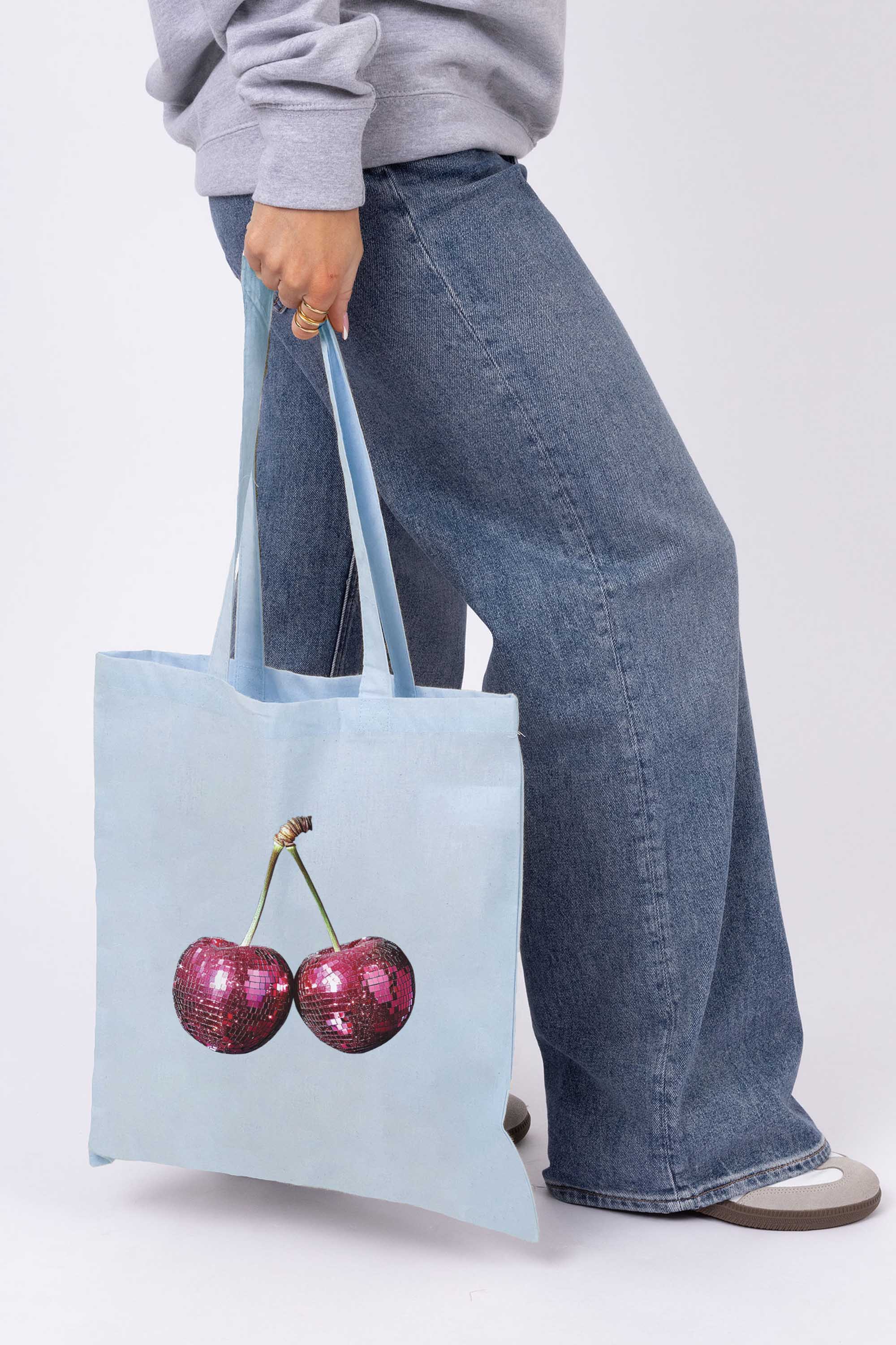 Disco Cherry Graphic Printed Cotton Tote Bag