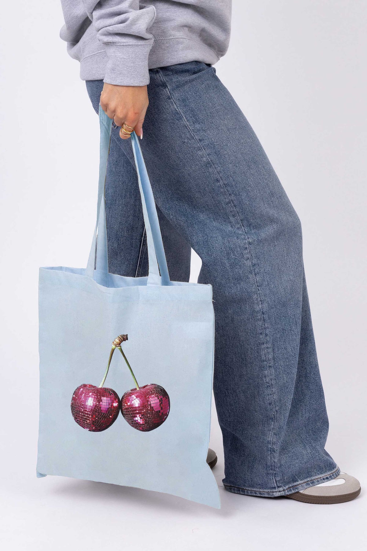 Disco Cherry Graphic Printed Cotton Tote Bag
