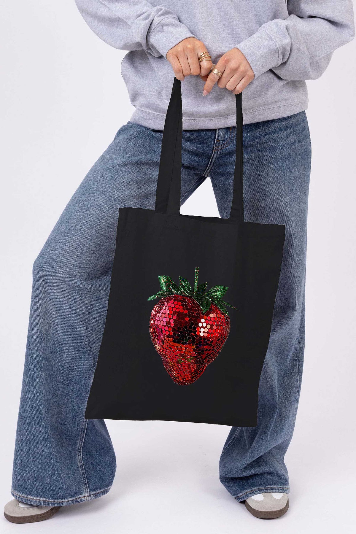 Disco Strawberry Graphic Printed Cotton Tote Bag